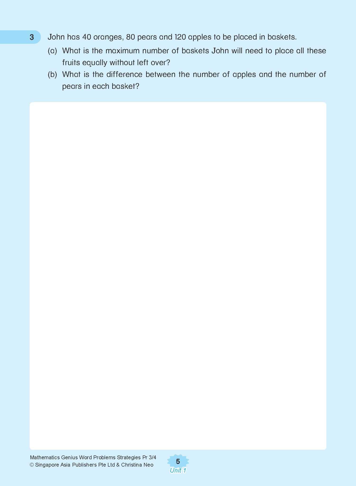 MATHEMATICS GENIUS WORD PROBLEMS STRATEGIES PRIMARY 3/4