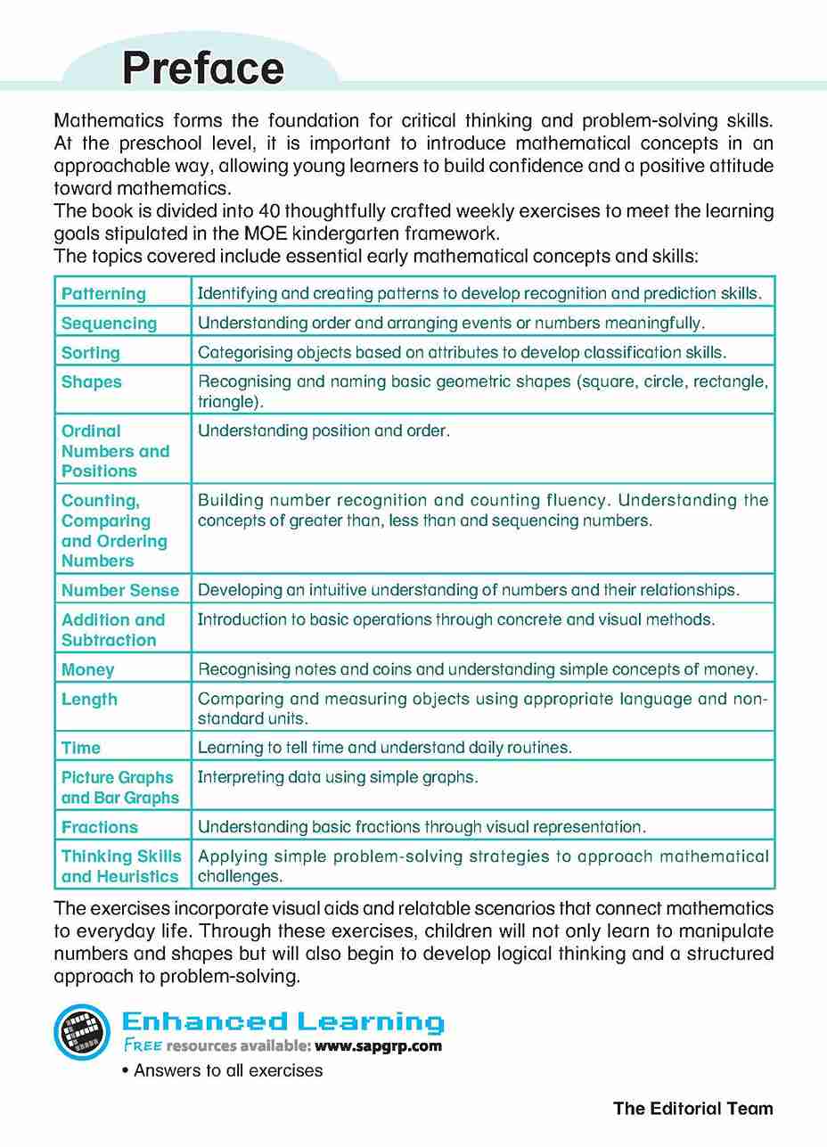 Let’s Advance in MATHEMATICS WEEKLY LESSONS Kindergarten 1