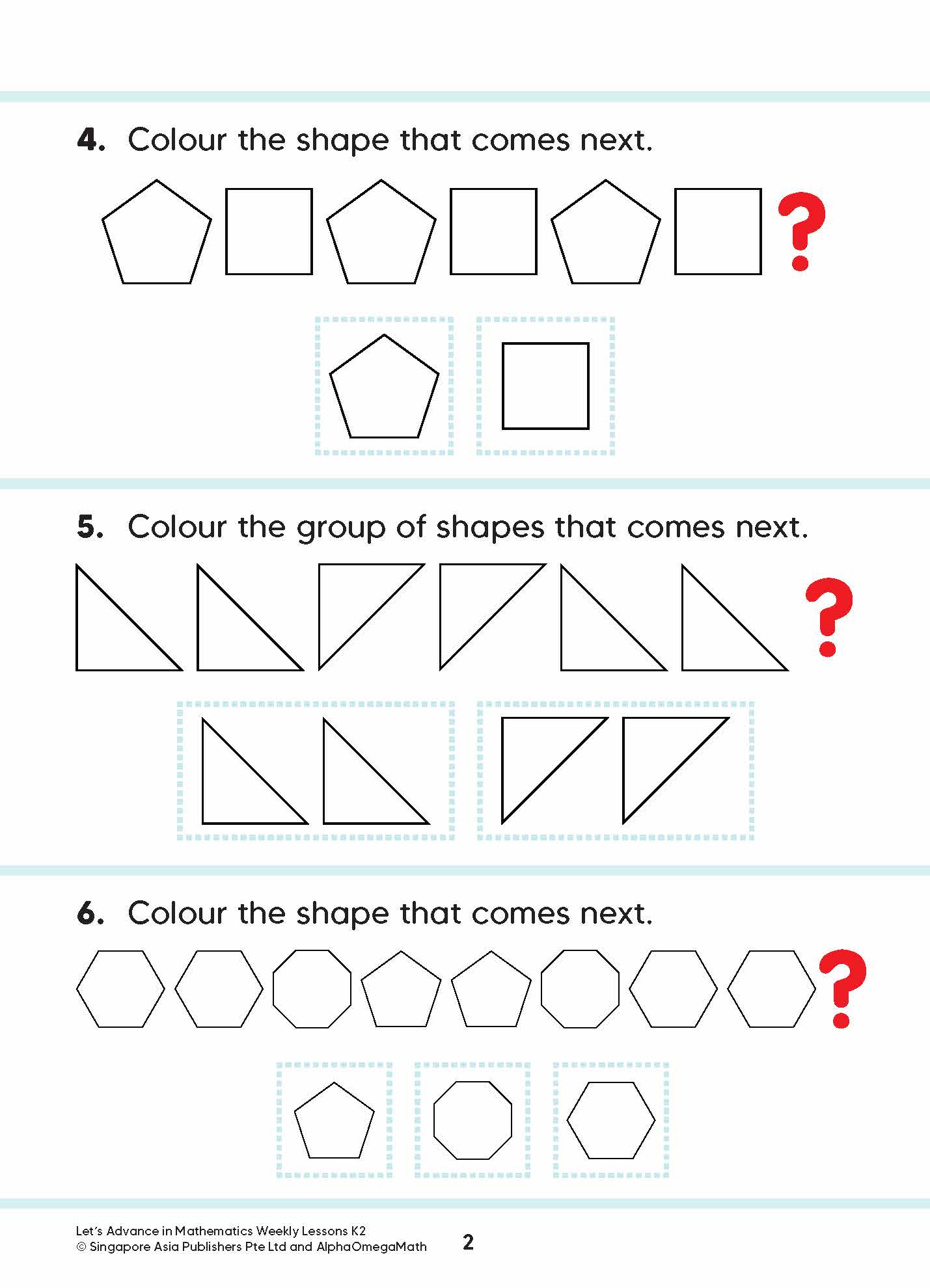 Let’s Advance in MATHEMATICS WEEKLY LESSONS Kindergarten 2