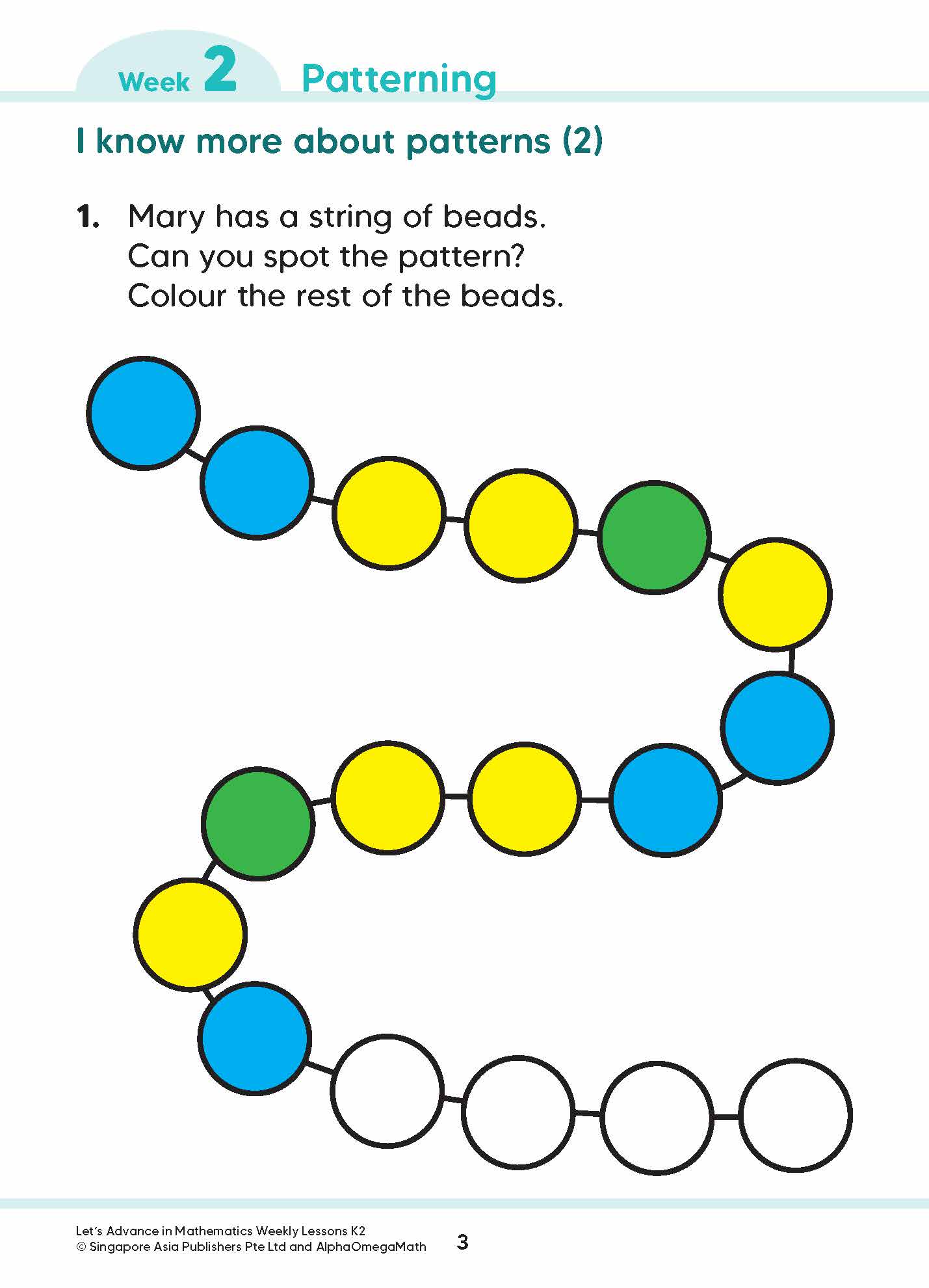 Let’s Advance in MATHEMATICS WEEKLY LESSONS Kindergarten 2