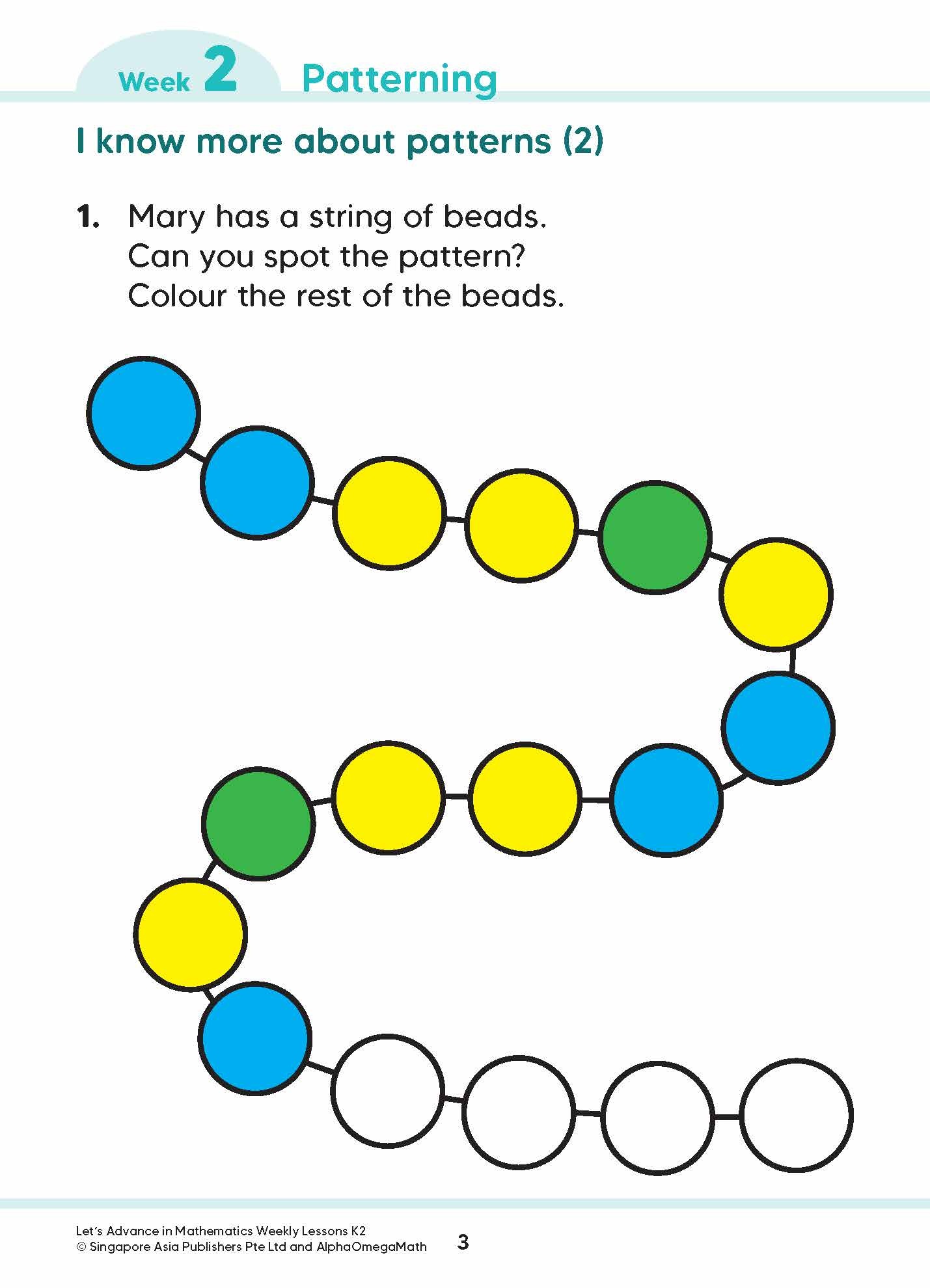 Let’s Advance in MATHEMATICS WEEKLY LESSONS Kindergarten 2