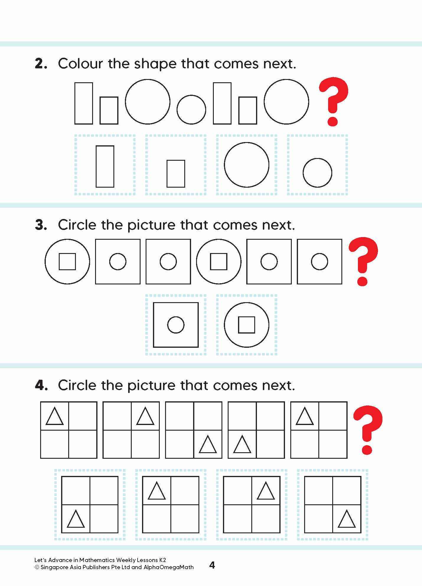 Let’s Advance in MATHEMATICS WEEKLY LESSONS Kindergarten 2
