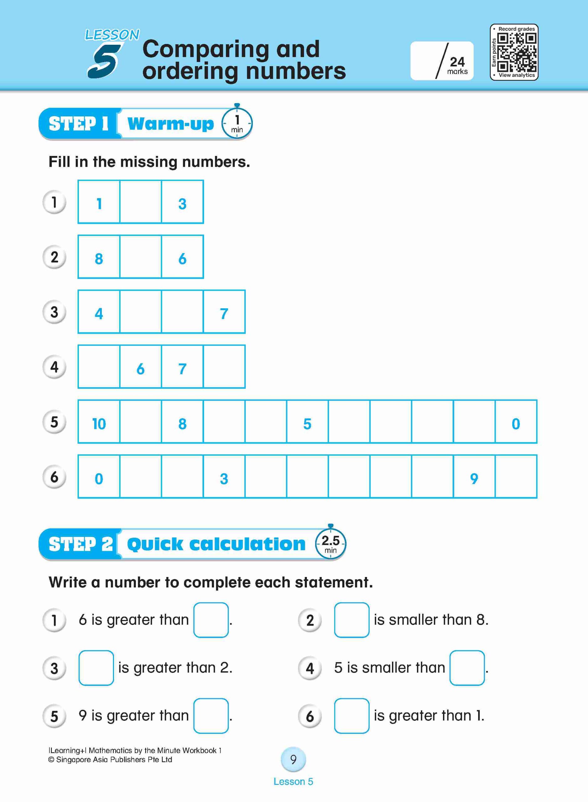 Learning+ Mathematics by the Minute Workbook 1