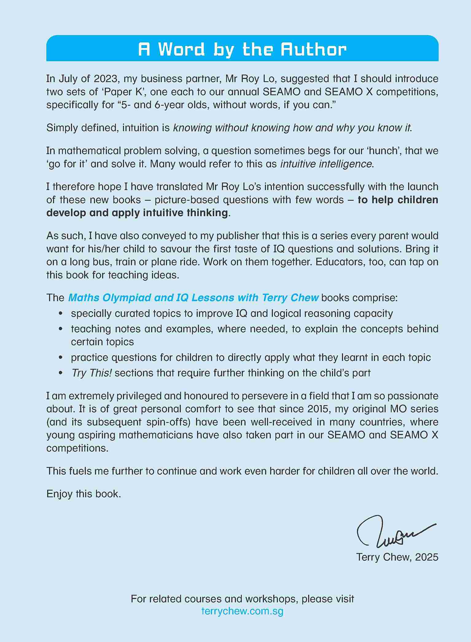 Maths Olympiad and IQ Lessons with Terry Chew Age 6+ Book A