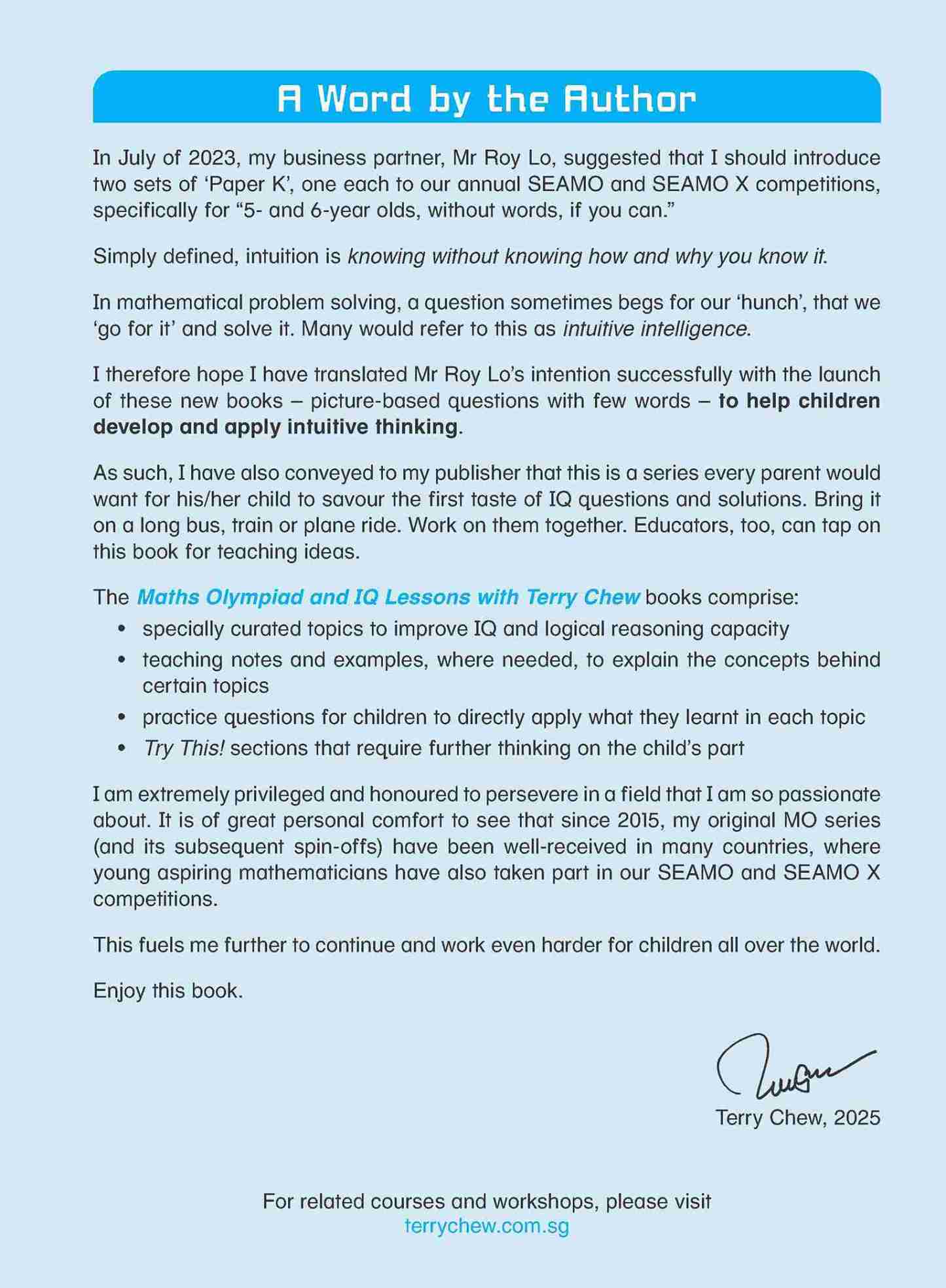 Maths Olympiad and IQ Lessons with Terry Chew Age 6+ Book A