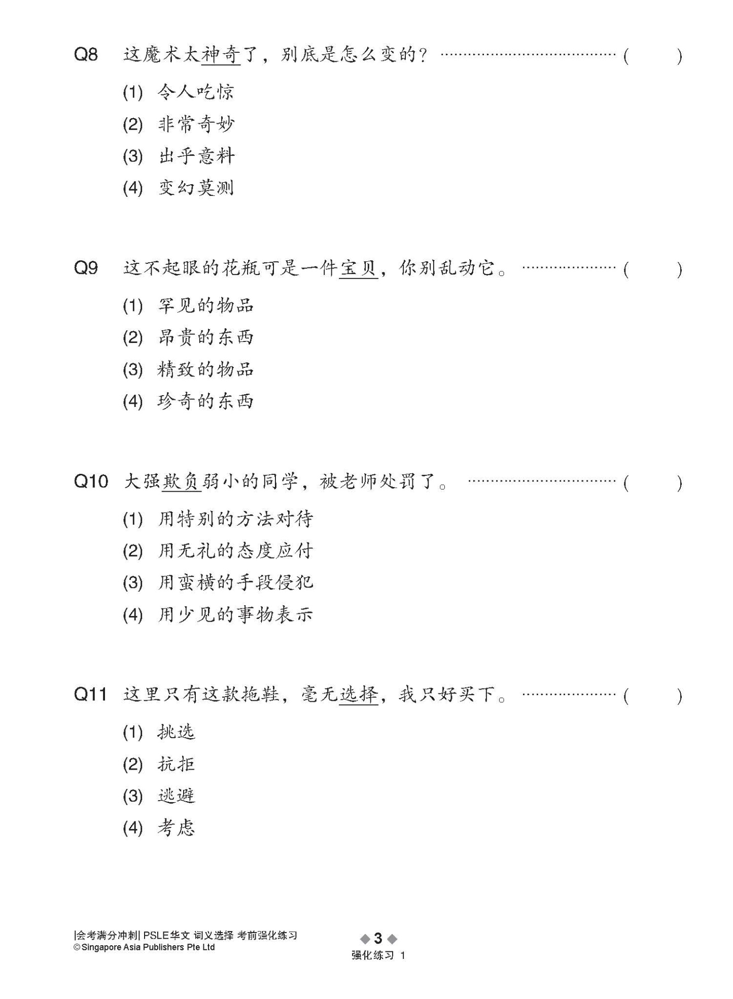 会考满分冲刺 PSLE华文词义选择考前强化练习 / PSLE Chinese Meaning Enrichment Exercises