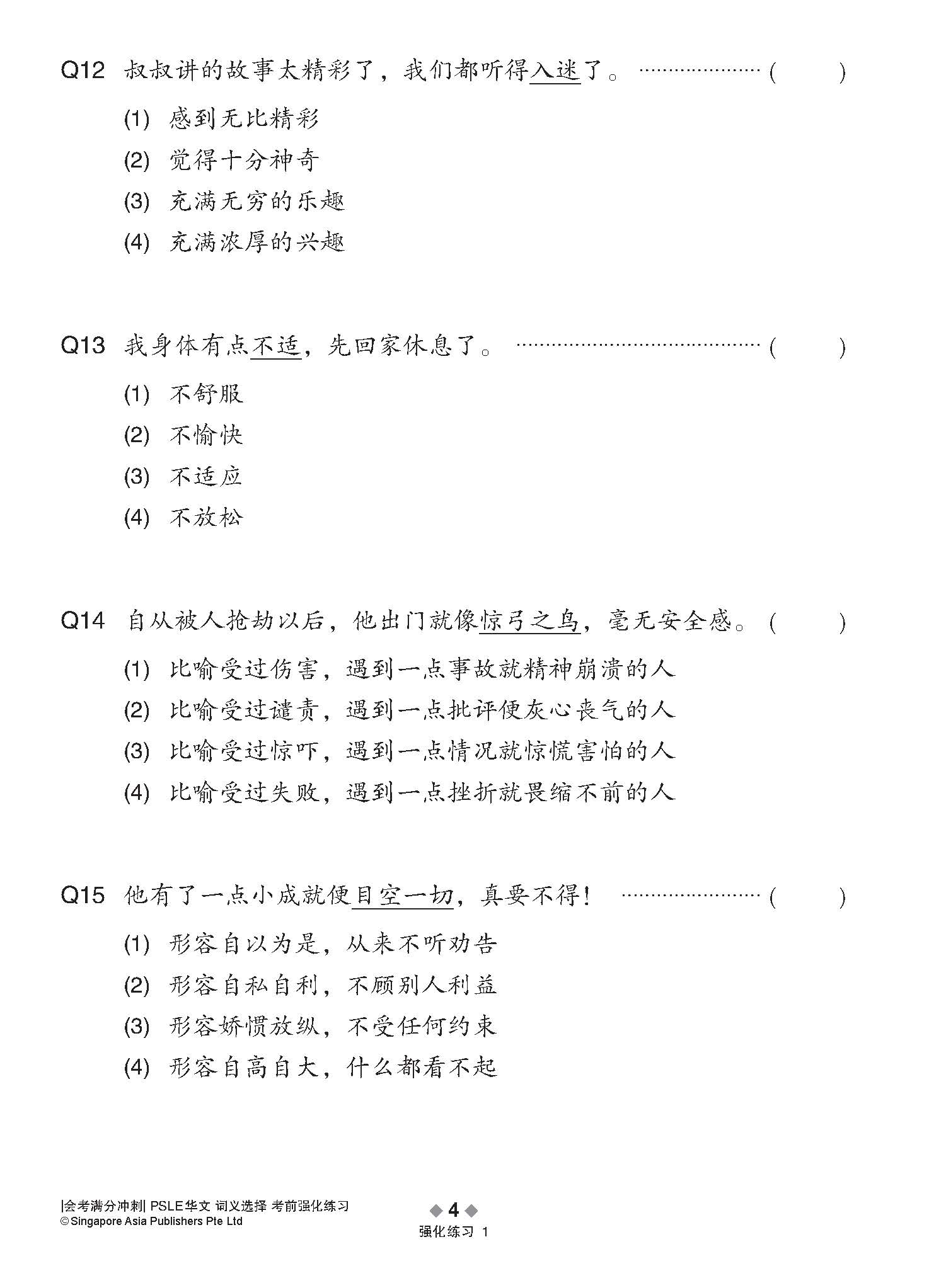 会考满分冲刺 PSLE华文词义选择考前强化练习 / PSLE Chinese Meaning Enrichment Exercises