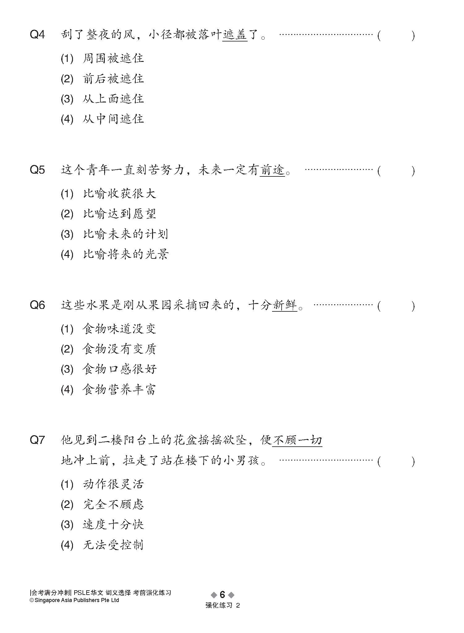会考满分冲刺 PSLE华文词义选择考前强化练习 / PSLE Chinese Meaning Enrichment Exercises