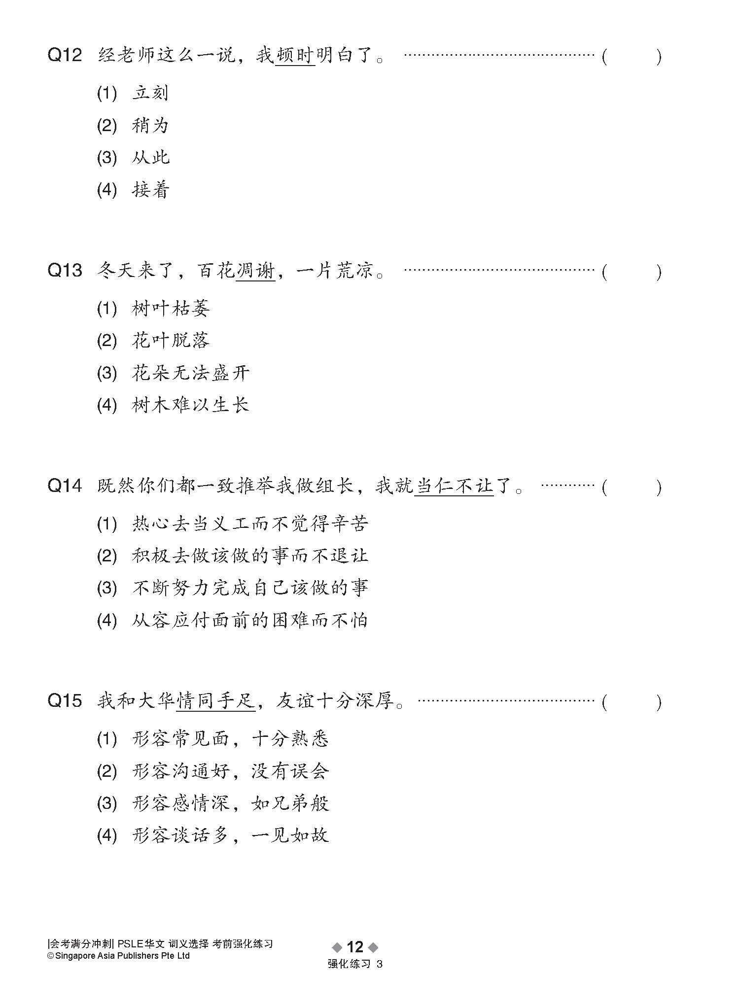 会考满分冲刺 PSLE华文词义选择考前强化练习 / PSLE Chinese Meaning Enrichment Exercises