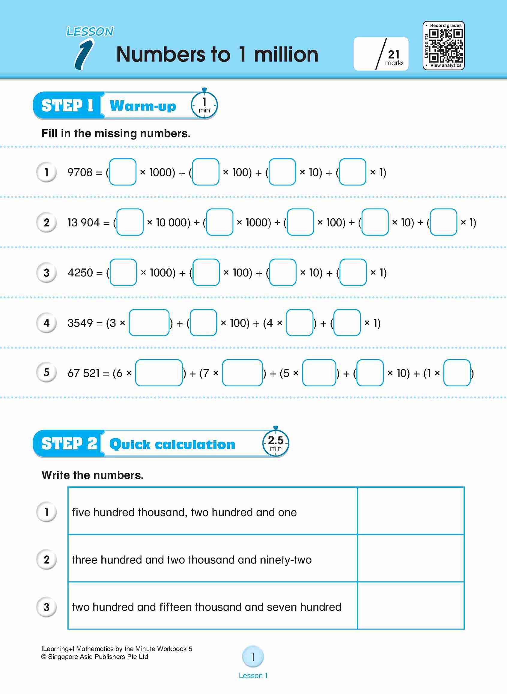 Learning+ Mathematics by the Minute Workbook 5