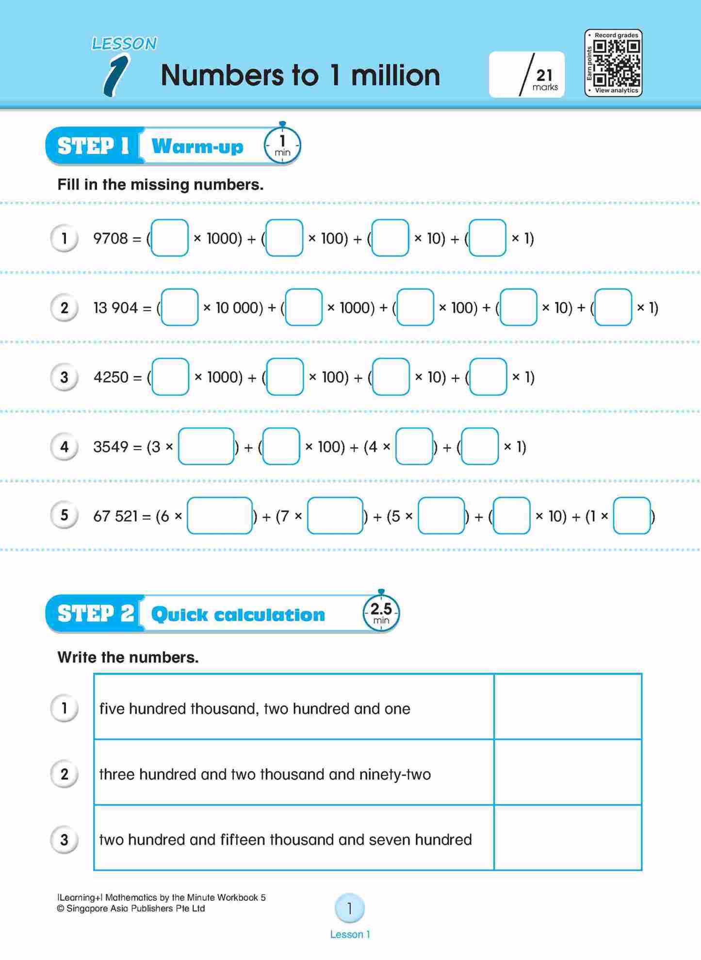 Learning+ Mathematics by the Minute Workbook 5