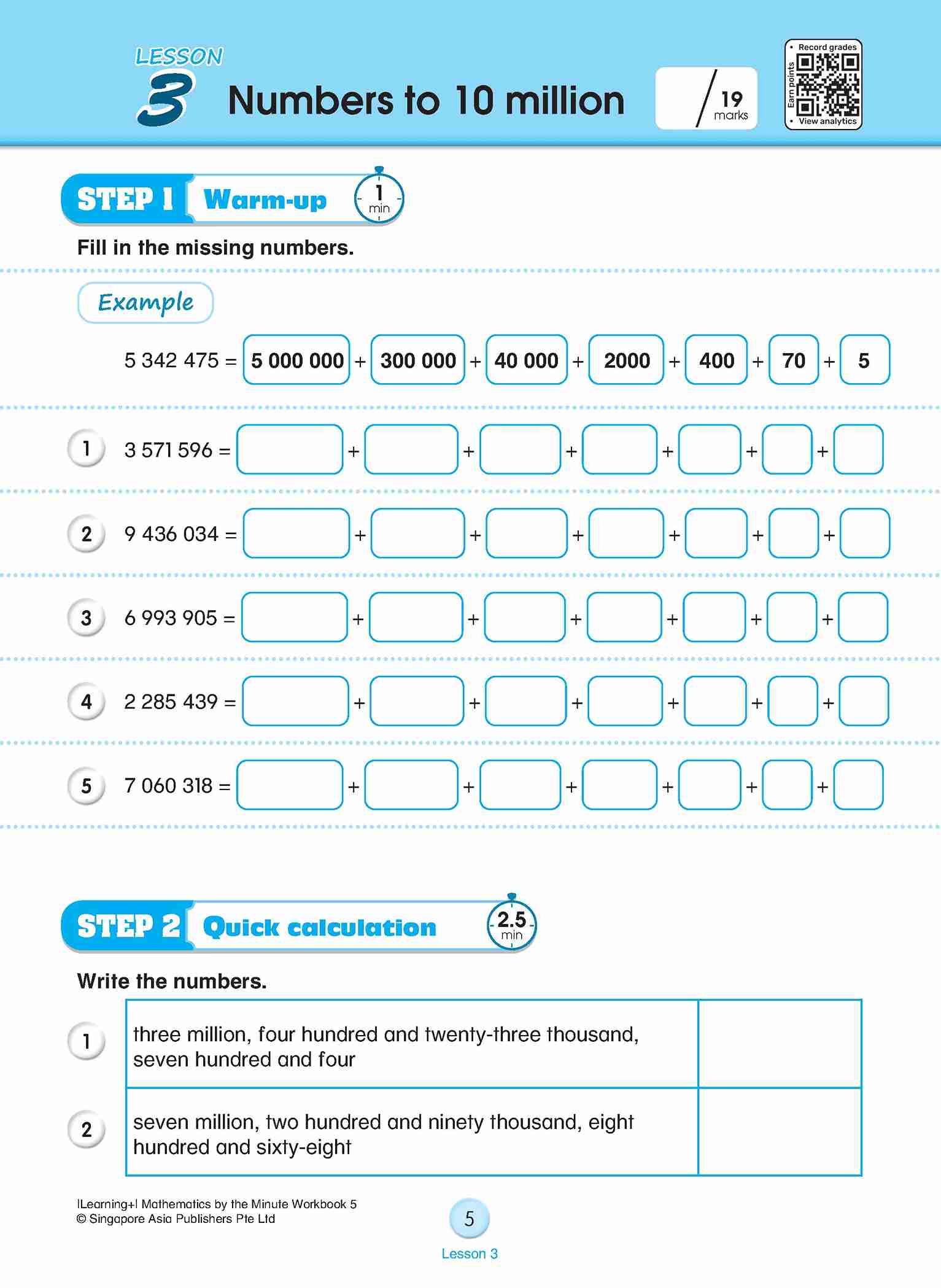 Learning+ Mathematics by the Minute Workbook 5