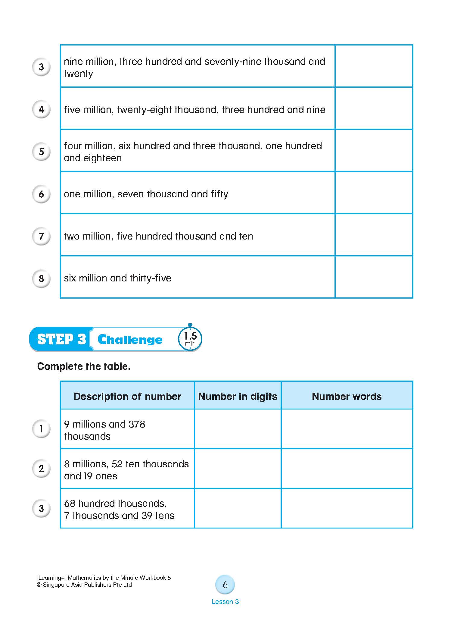 Learning+ Mathematics by the Minute Workbook 5