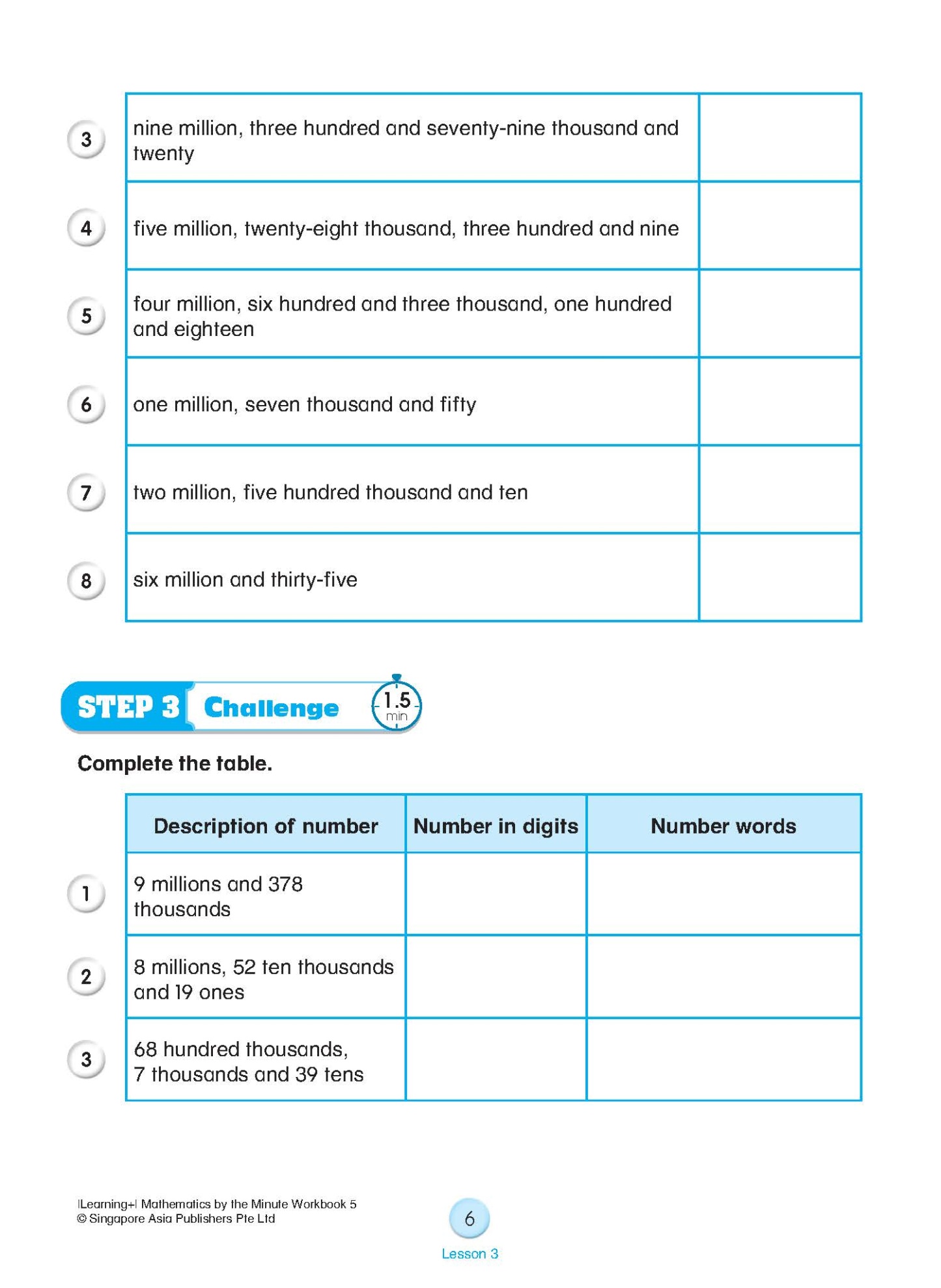Learning+ Mathematics by the Minute Workbook 5