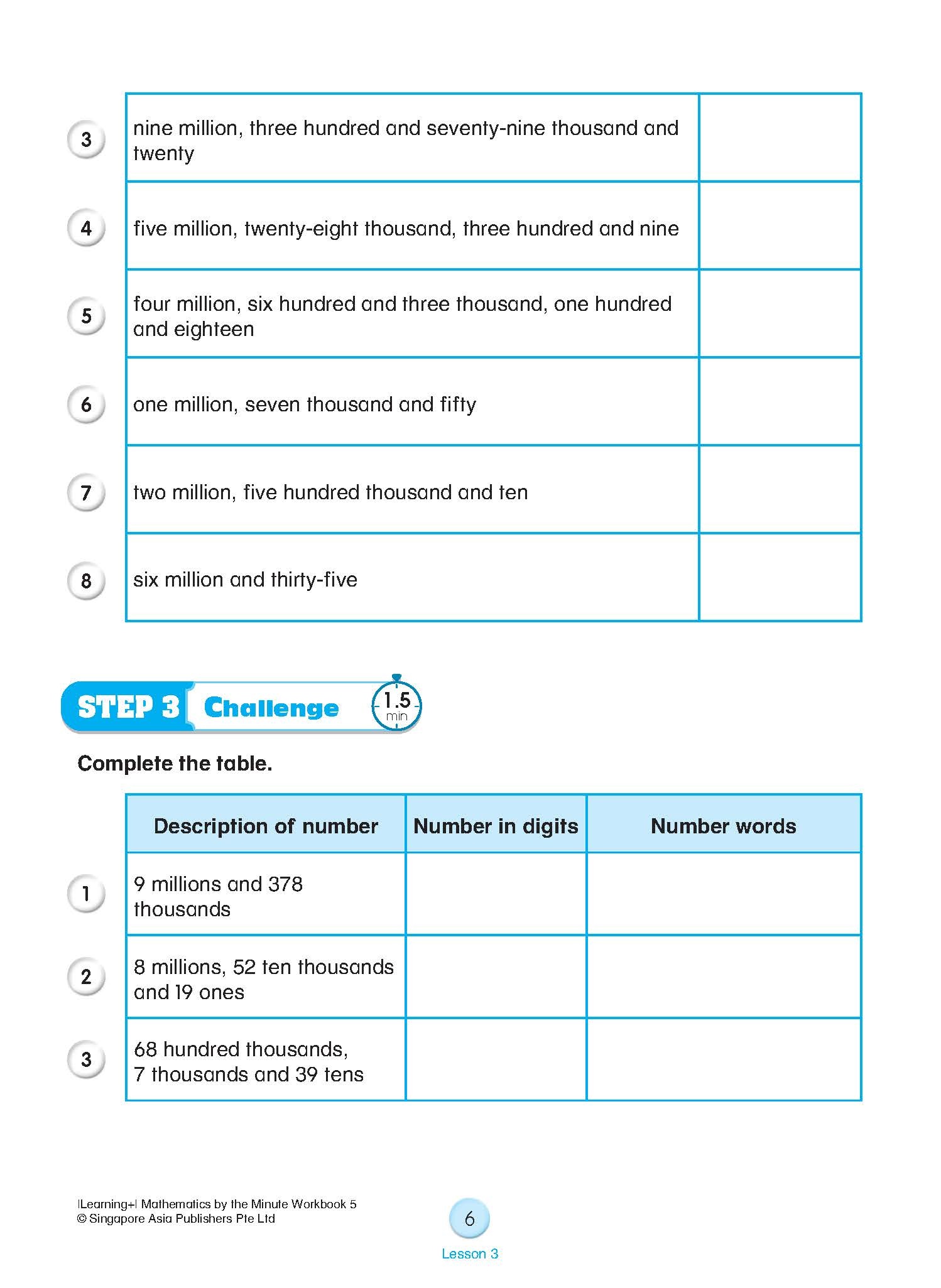 Learning+ Mathematics by the Minute Workbook 5