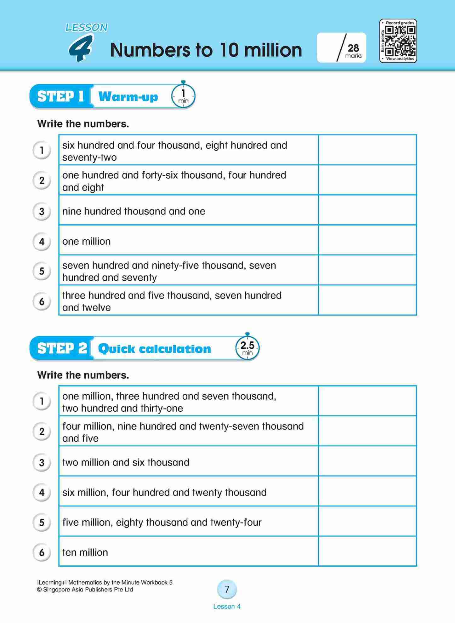 Learning+ Mathematics by the Minute Workbook 5