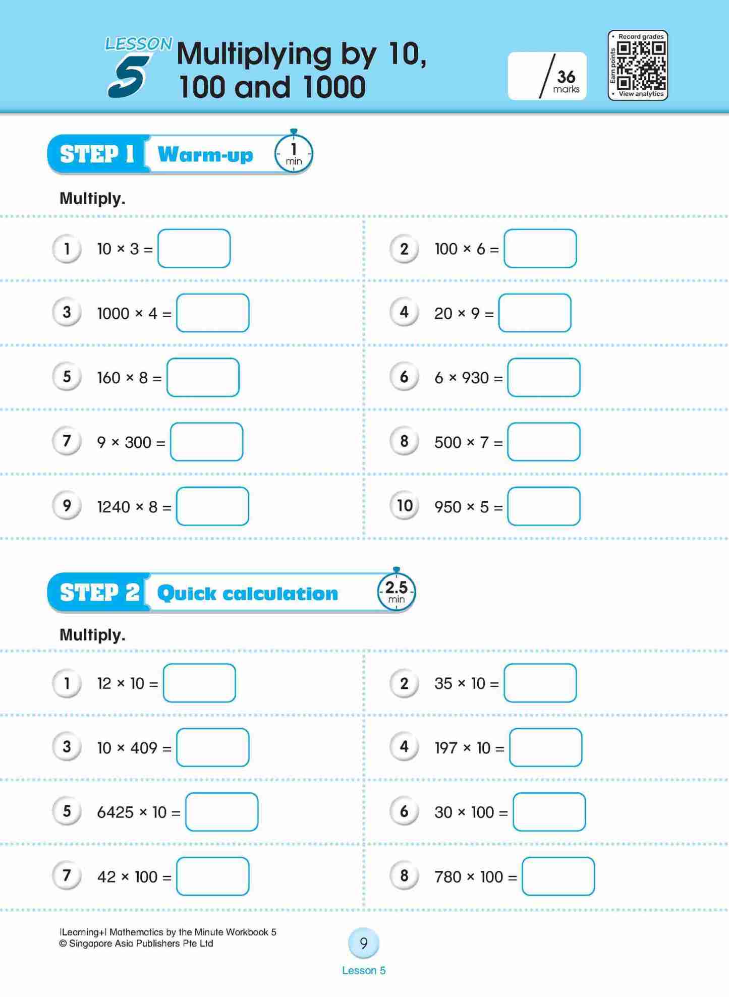 Learning+ Mathematics by the Minute Workbook 5