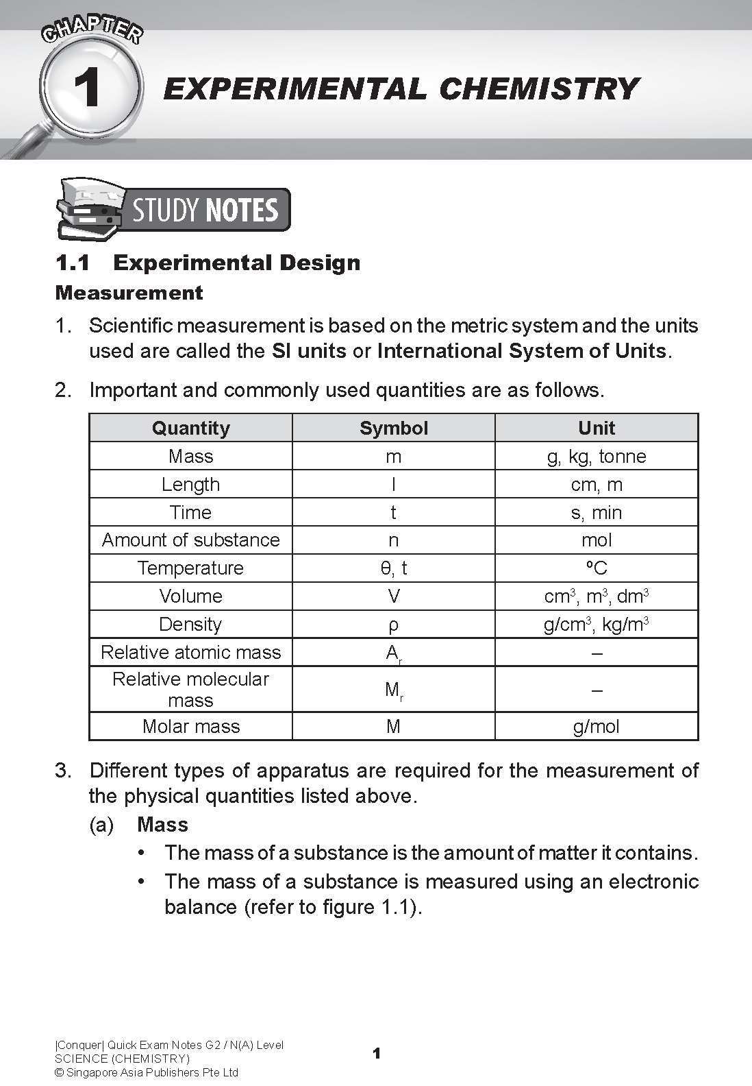 Conquer QUICK EXAM NOTES G2 / N(A) LEVEL SCIENCE (CHEMISTRY)