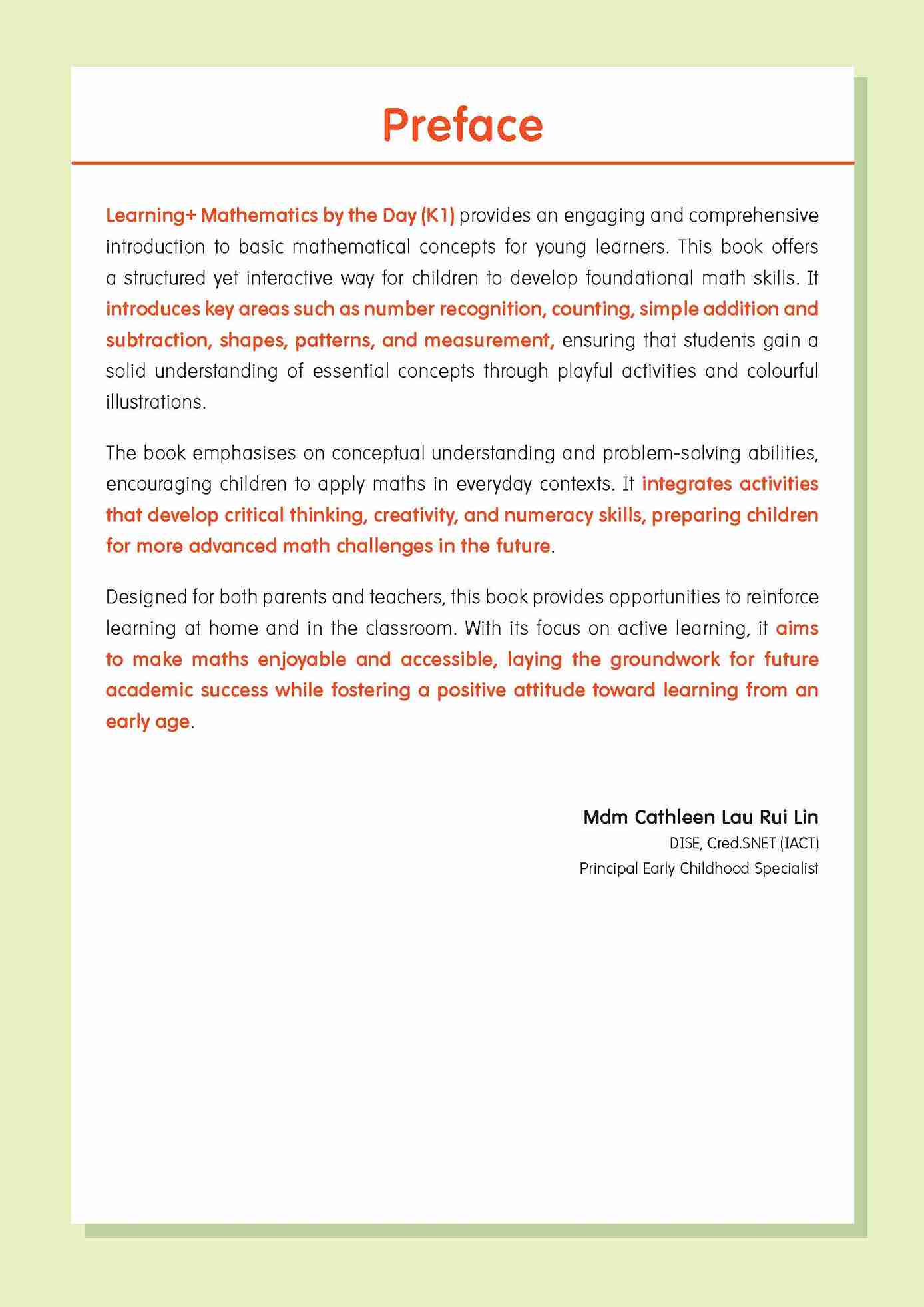 LEARNING+ MATHEMATICS by the DAY Kindergarten 1