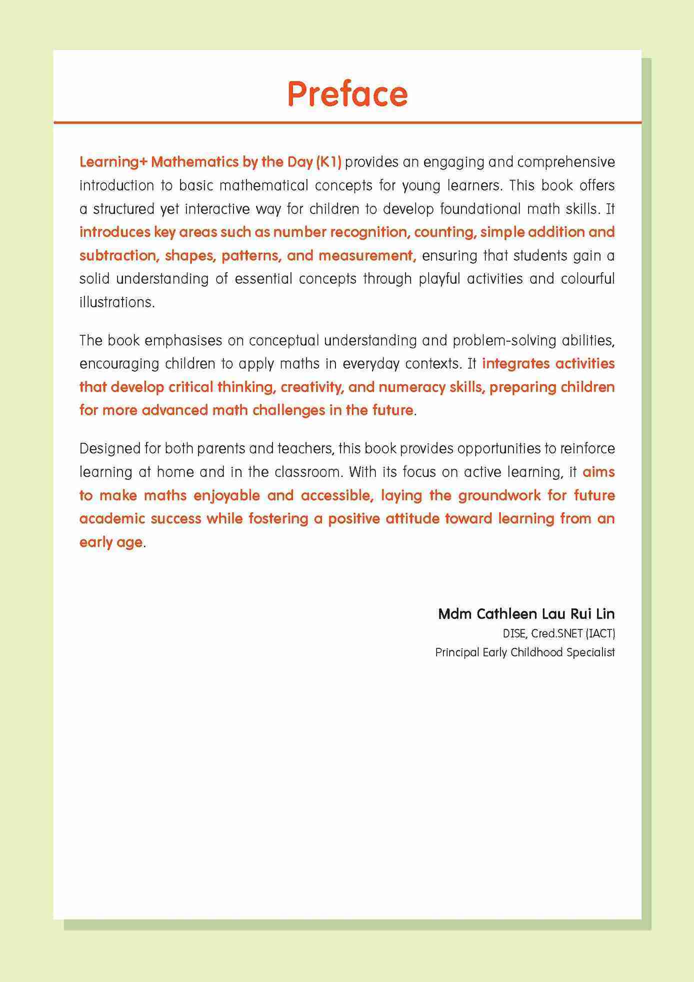 LEARNING+ MATHEMATICS by the DAY Kindergarten 1