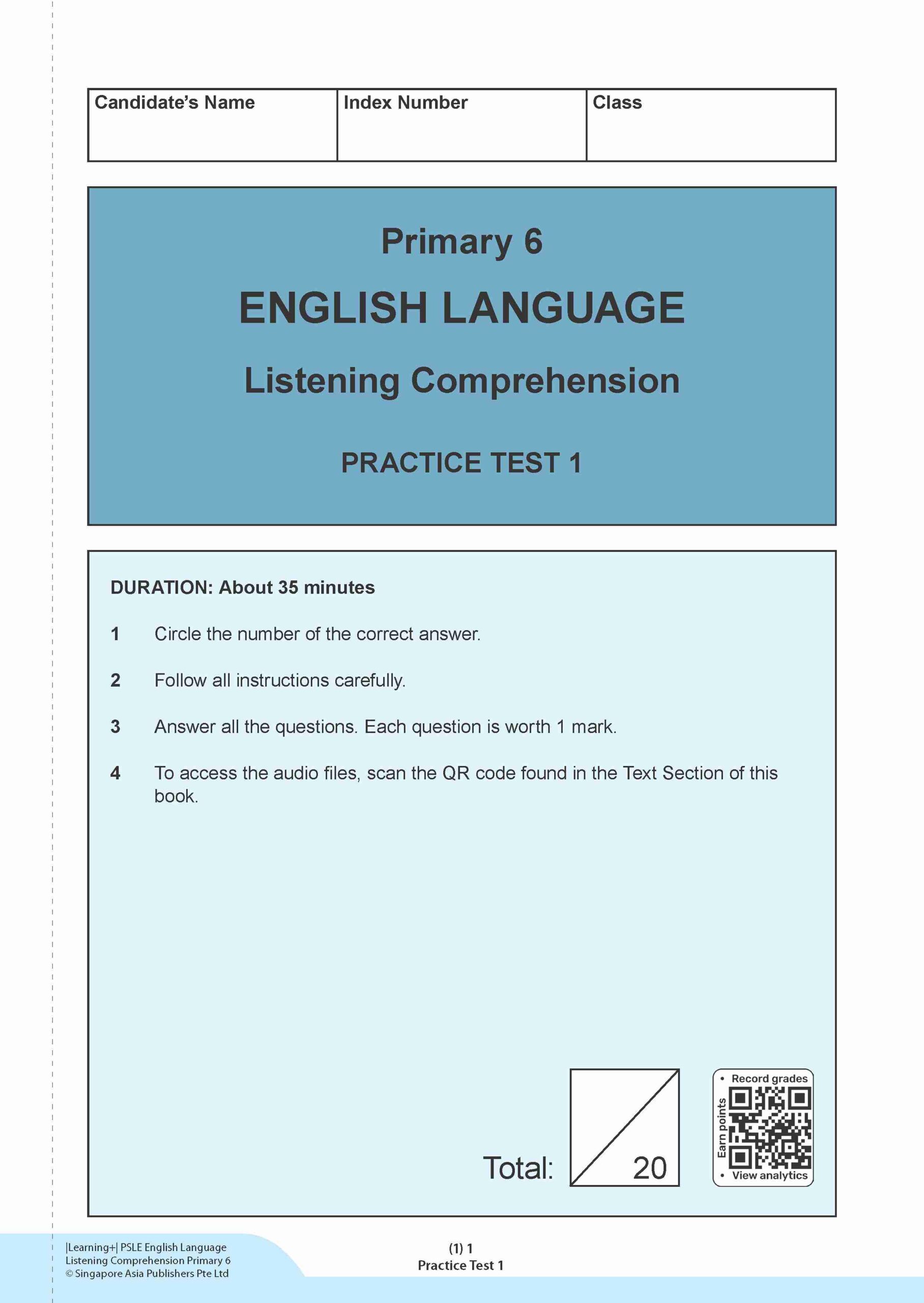 LEARNING+ PSLE ENGLISH LANGUAGE LISTENING COMPREHENSION Primary 6