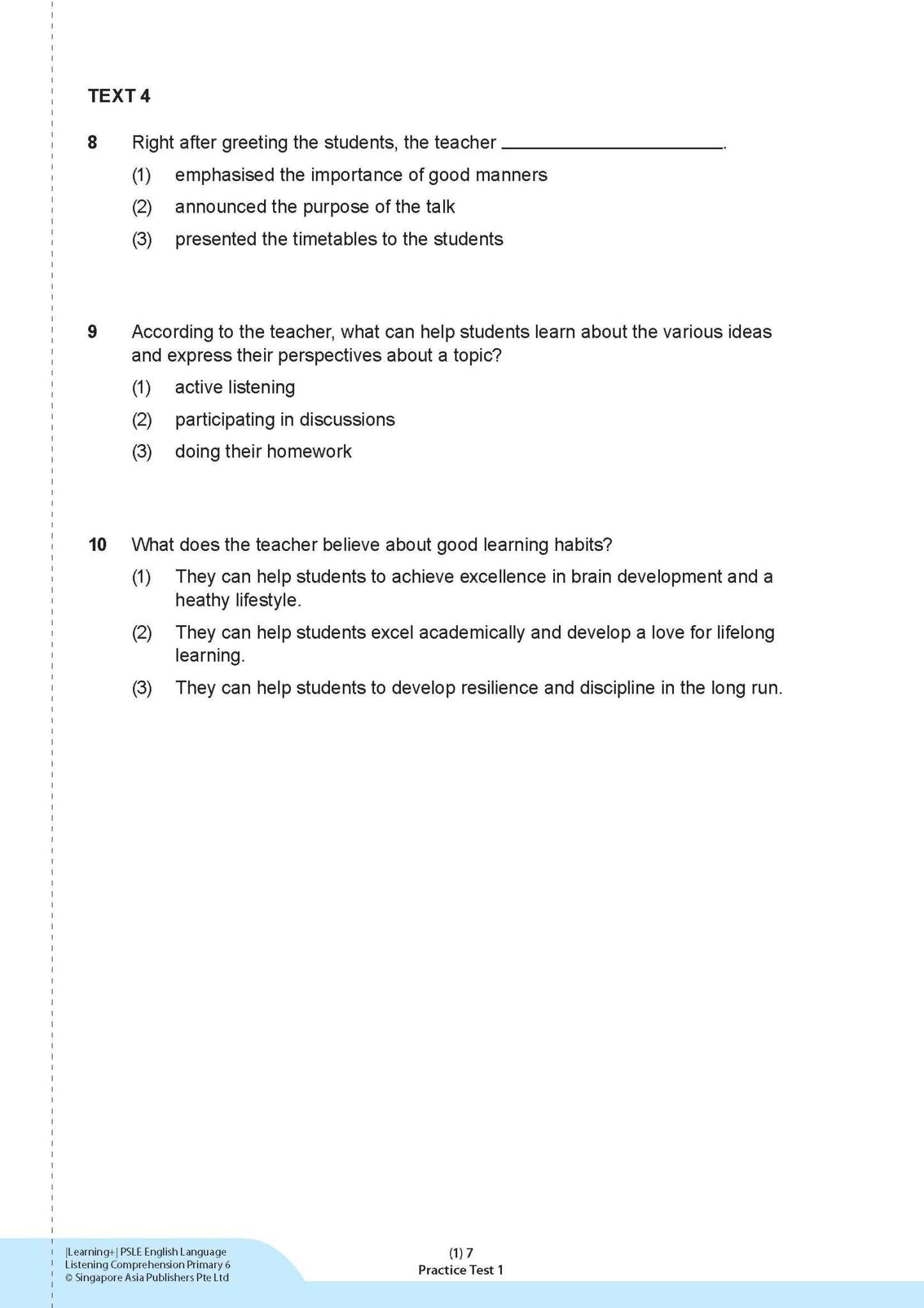 LEARNING+ PSLE ENGLISH LANGUAGE LISTENING COMPREHENSION Primary 6