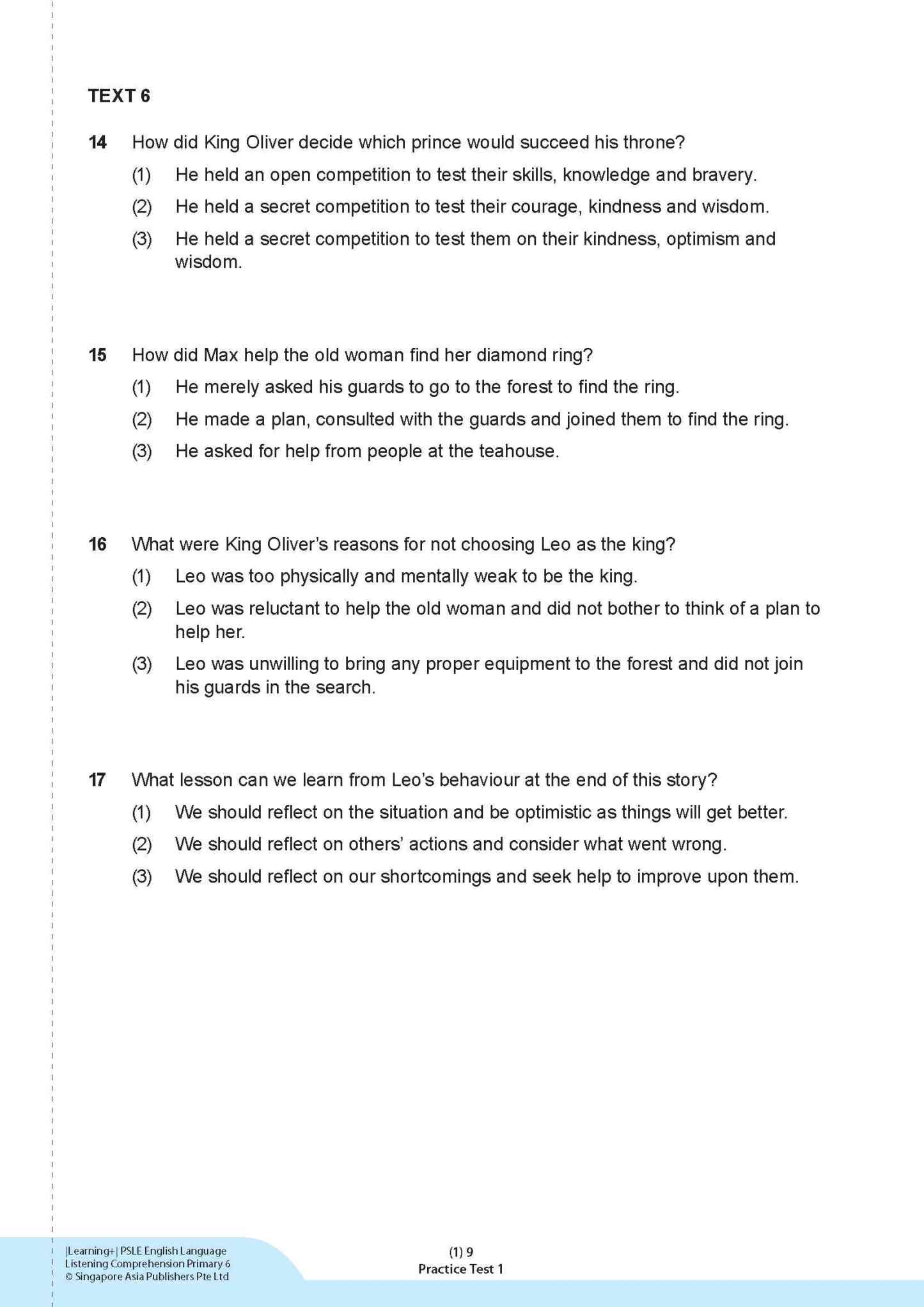 LEARNING+ PSLE ENGLISH LANGUAGE LISTENING COMPREHENSION Primary 6
