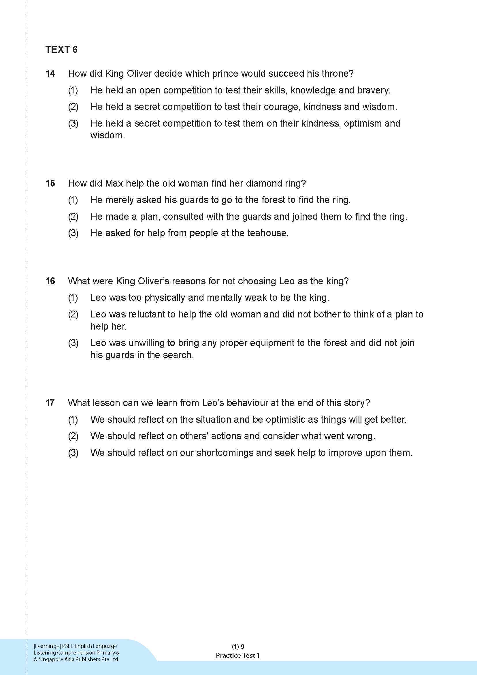 LEARNING+ PSLE ENGLISH LANGUAGE LISTENING COMPREHENSION Primary 6