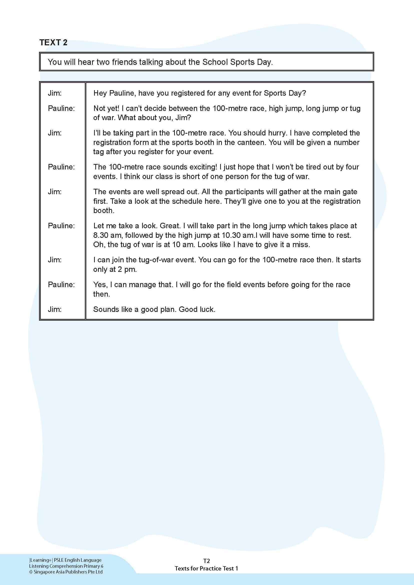 LEARNING+ PSLE ENGLISH LANGUAGE LISTENING COMPREHENSION Primary 6