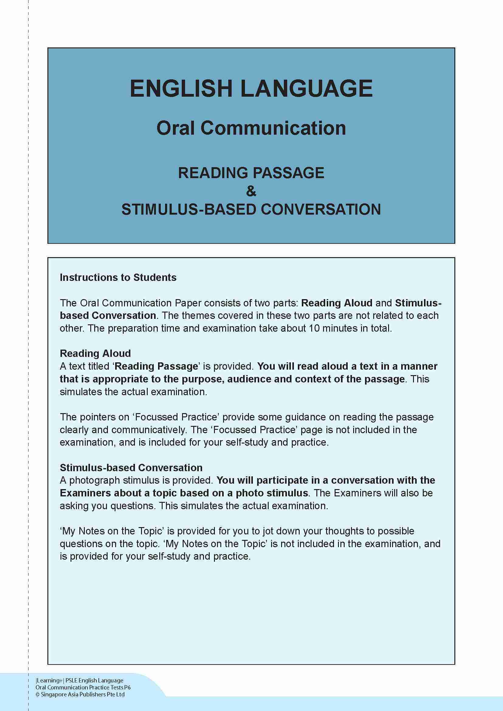 LEARNING+ PSLE ENGLISH LANGUAGE ORAL COMMUNICATION Practice Tests Primary 6
