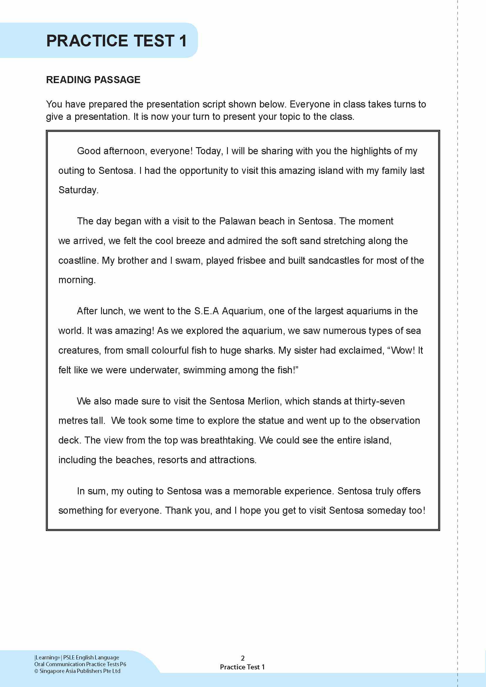 LEARNING+ PSLE ENGLISH LANGUAGE ORAL COMMUNICATION Practice Tests Primary 6