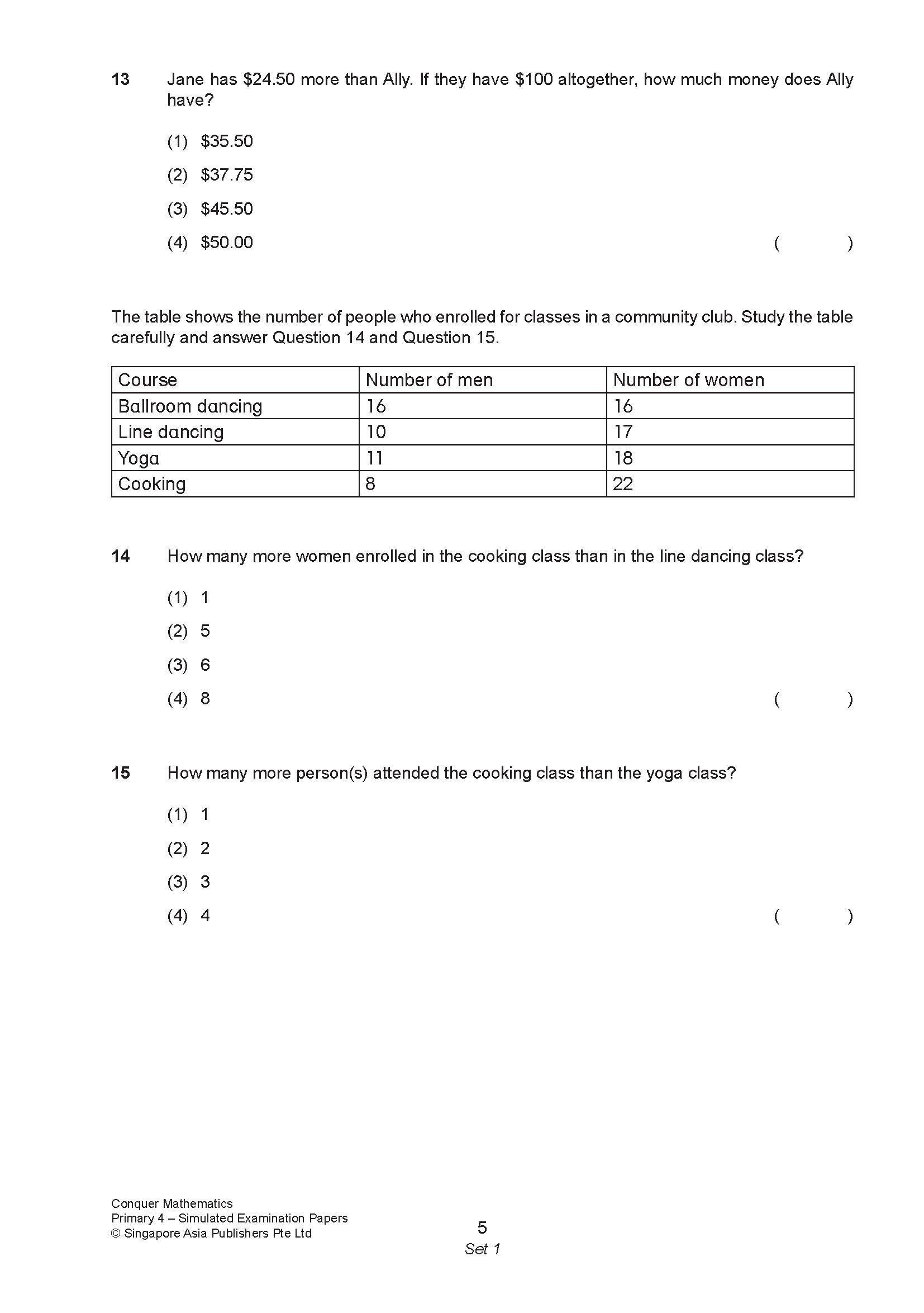 Conquer Mathematics Primary 4 Simulated Examination Papers