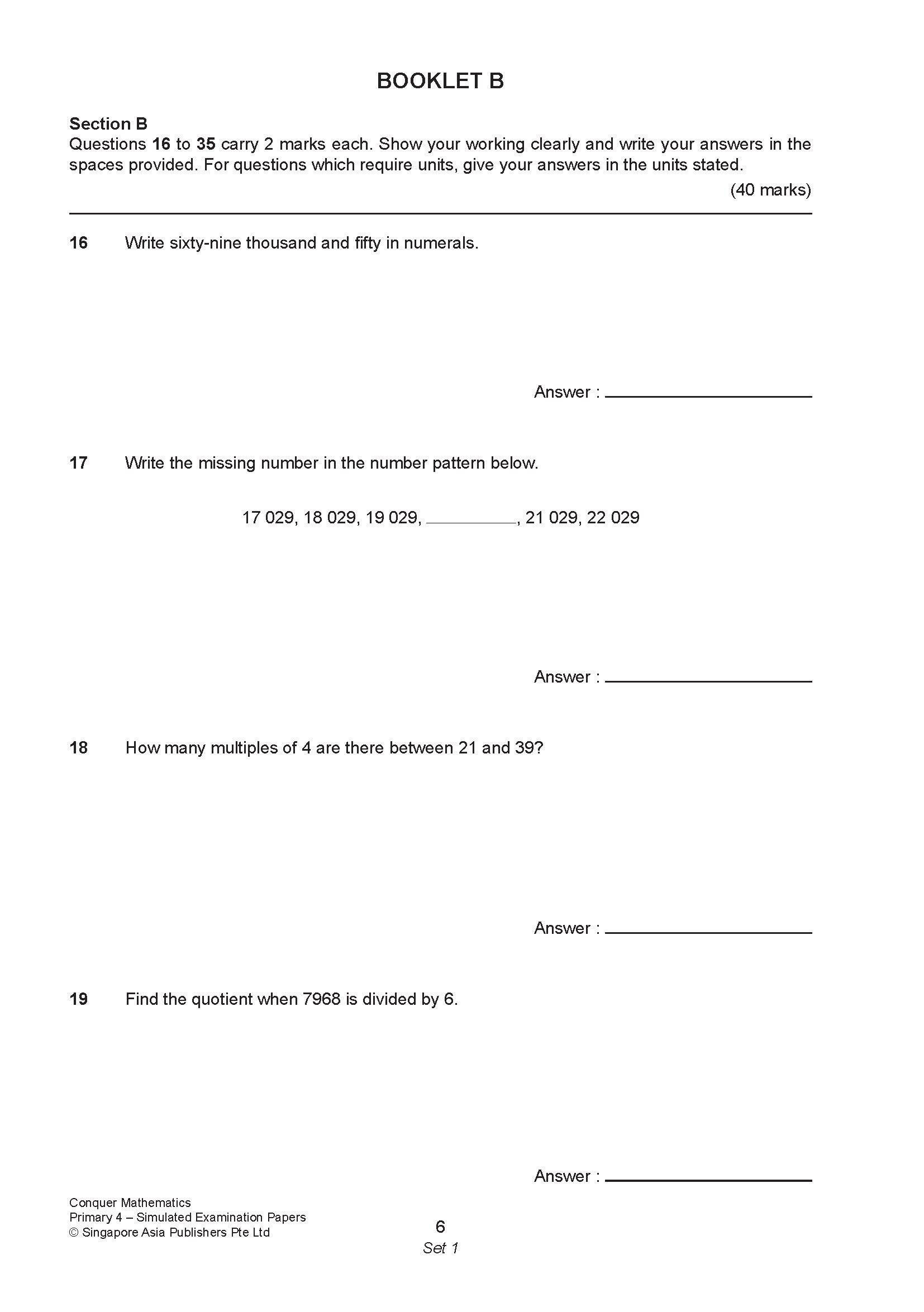 Conquer Mathematics Primary 4 Simulated Examination Papers