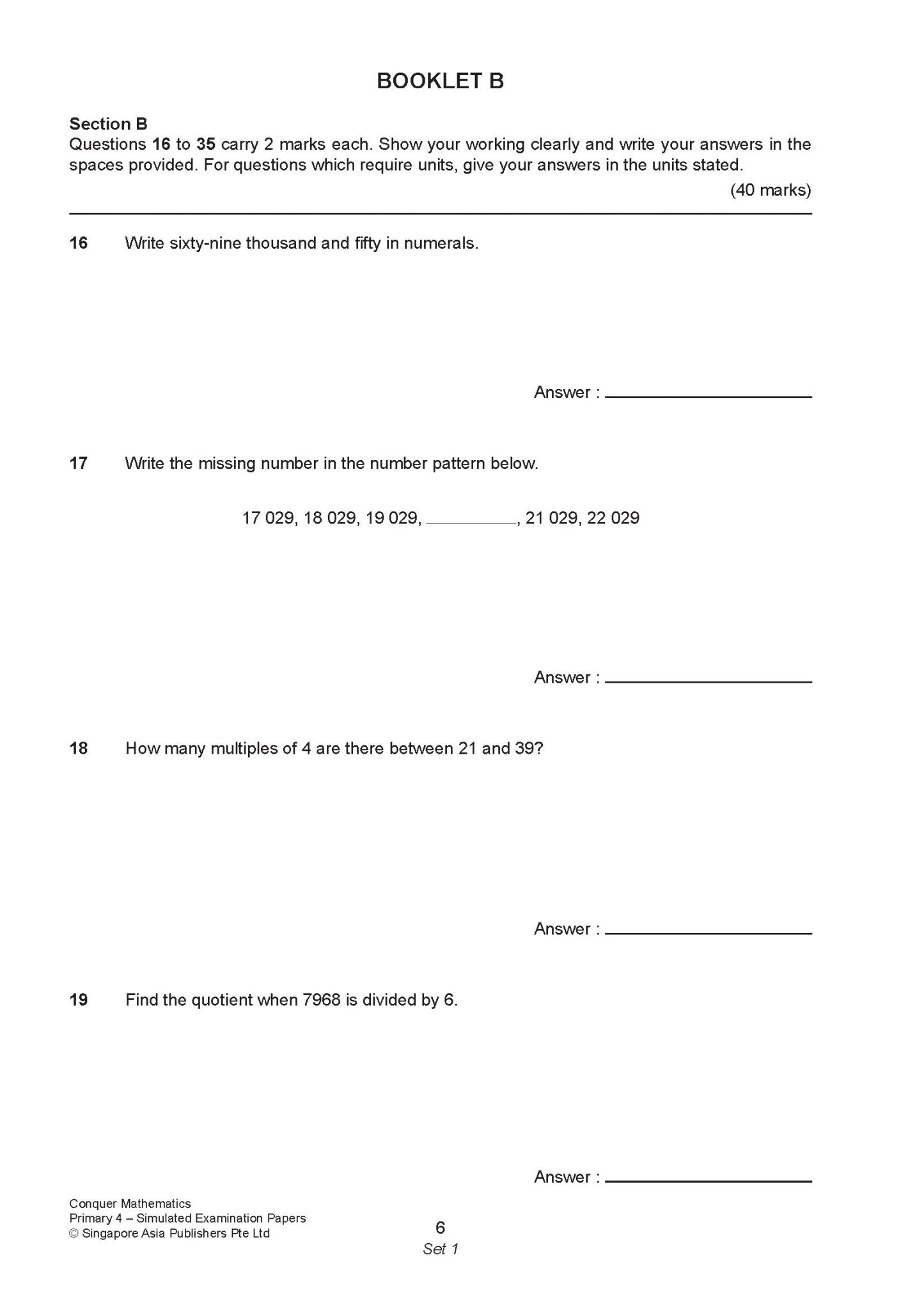 Conquer Mathematics Primary 4 Simulated Examination Papers