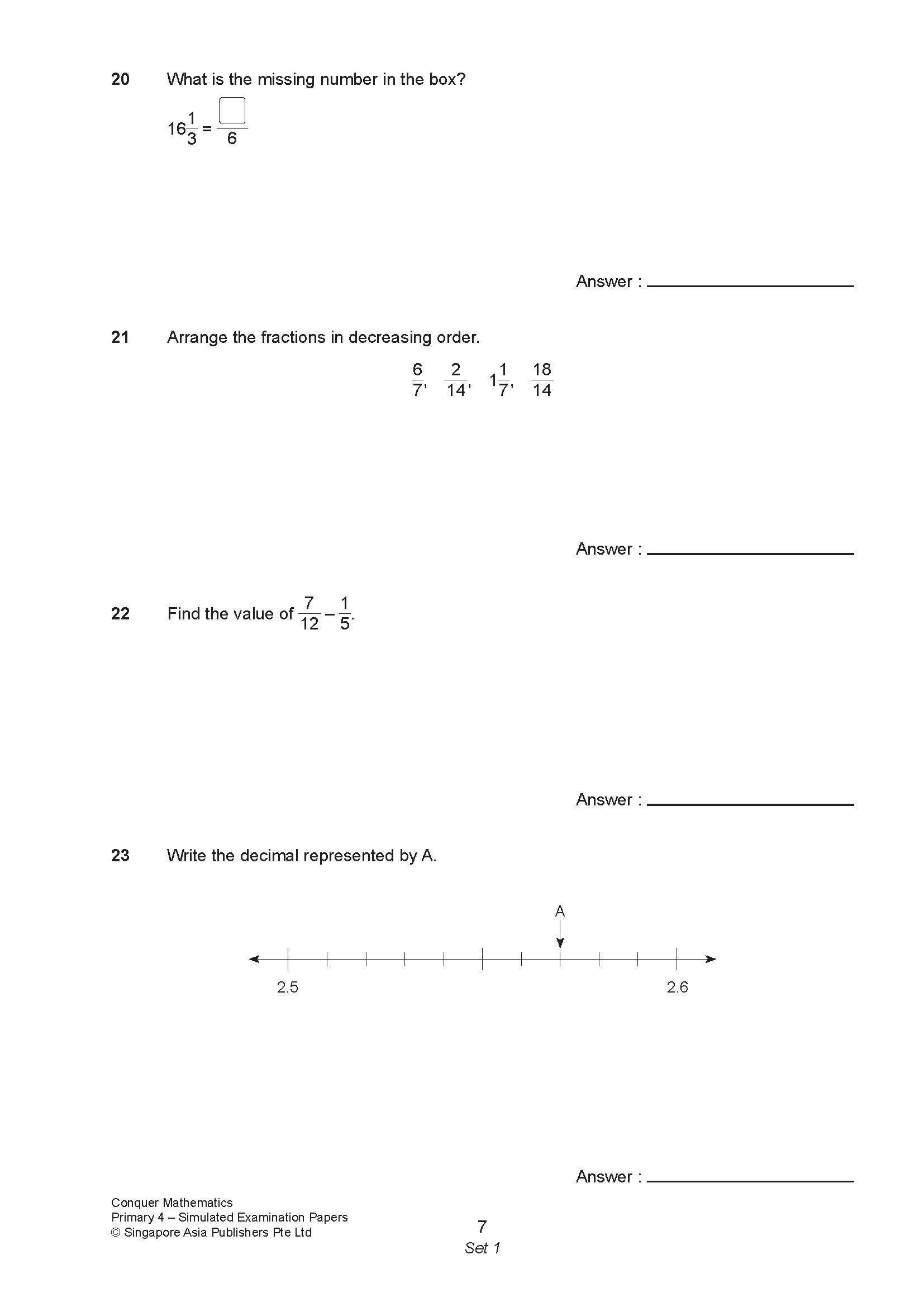 Conquer Mathematics Primary 4 Simulated Examination Papers