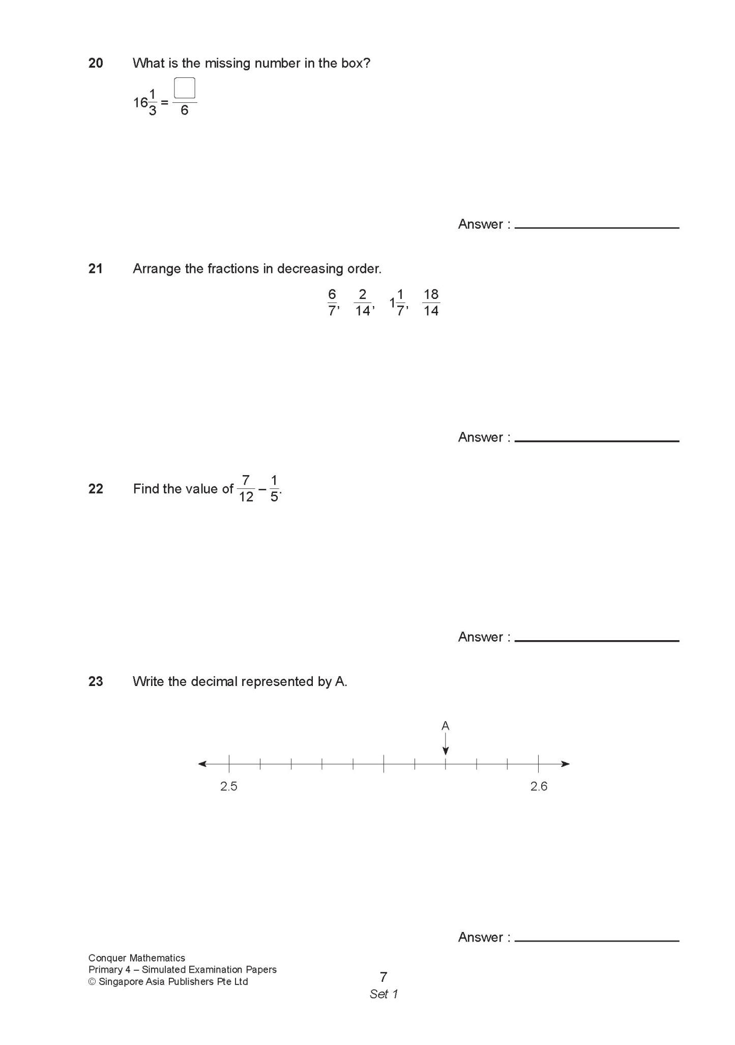 Conquer Mathematics Primary 4 Simulated Examination Papers