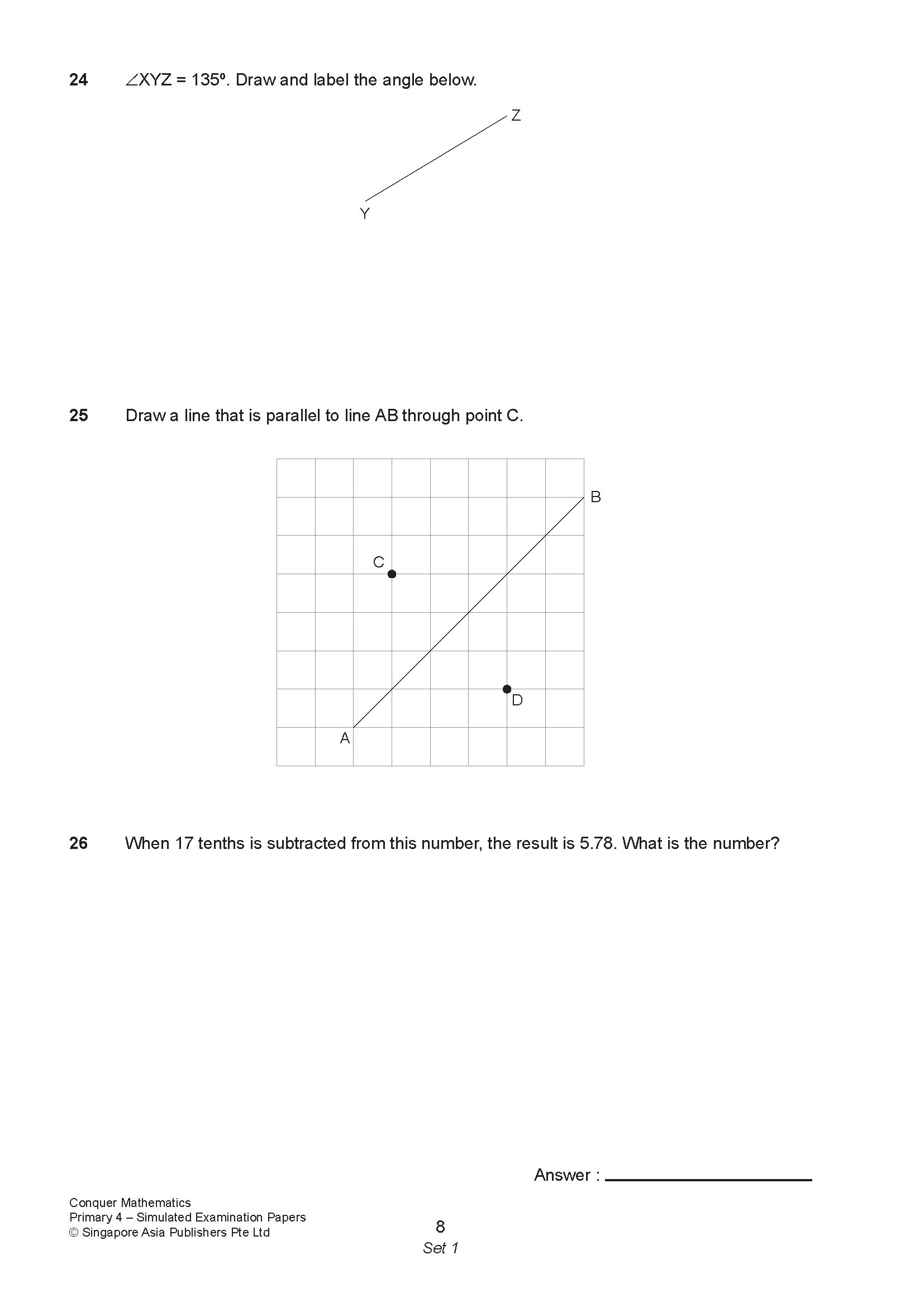 Conquer Mathematics Primary 4 Simulated Examination Papers