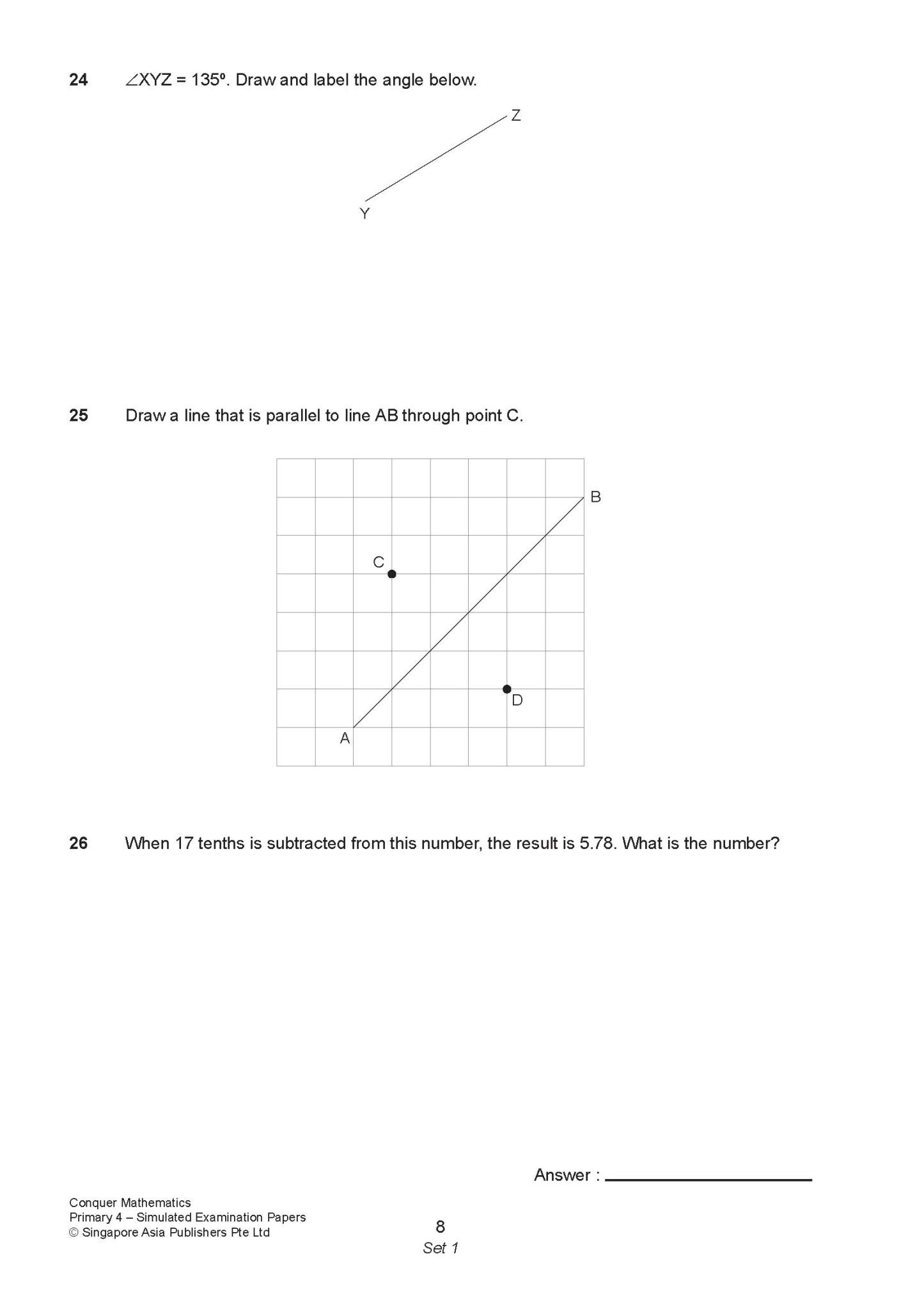 Conquer Mathematics Primary 4 Simulated Examination Papers