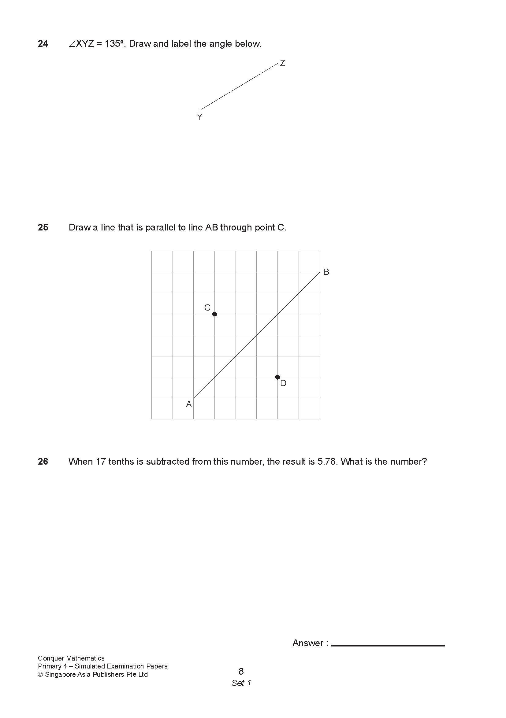 Conquer Mathematics Primary 4 Simulated Examination Papers