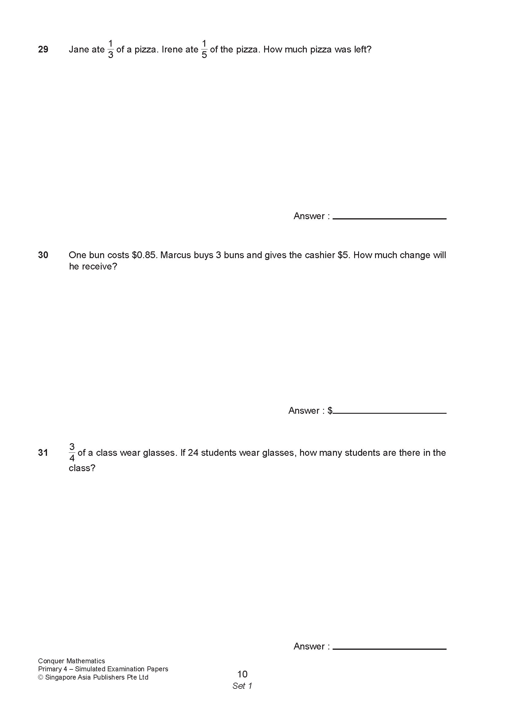 Conquer Mathematics Primary 4 Simulated Examination Papers