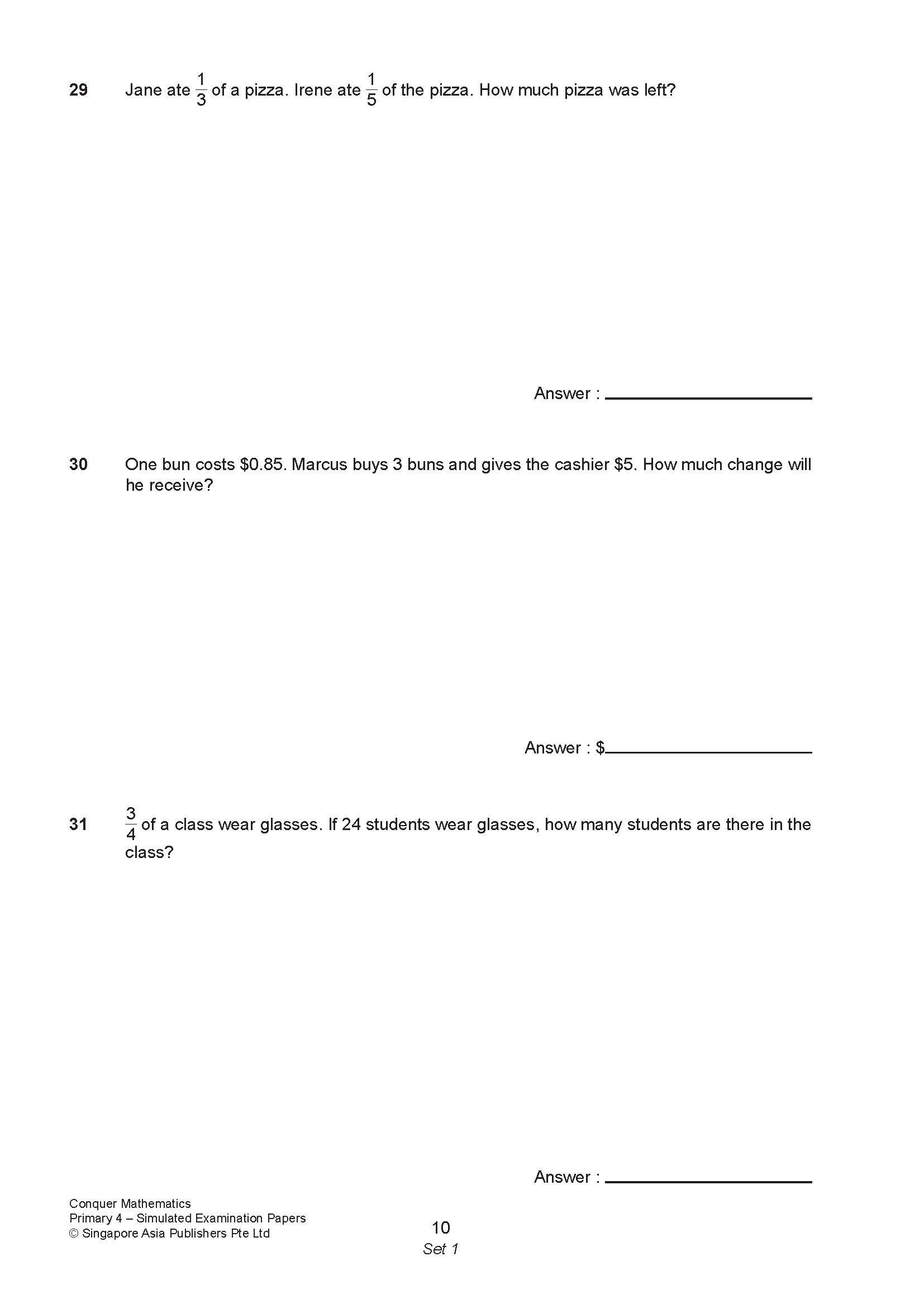 Conquer Mathematics Primary 4 Simulated Examination Papers