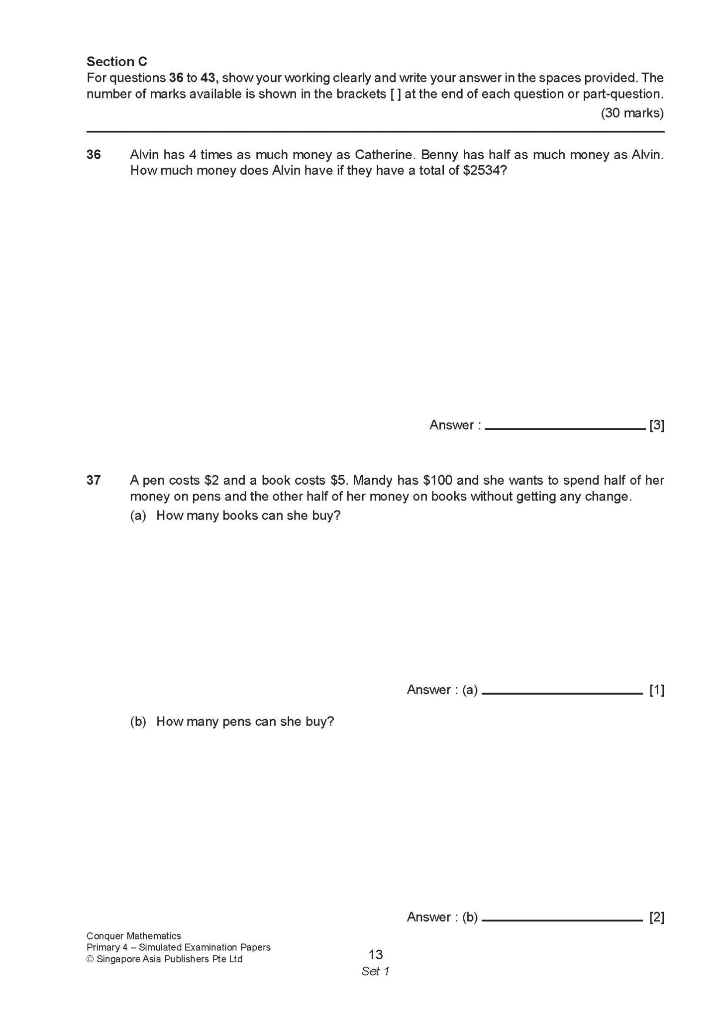 Conquer Mathematics Primary 4 Simulated Examination Papers