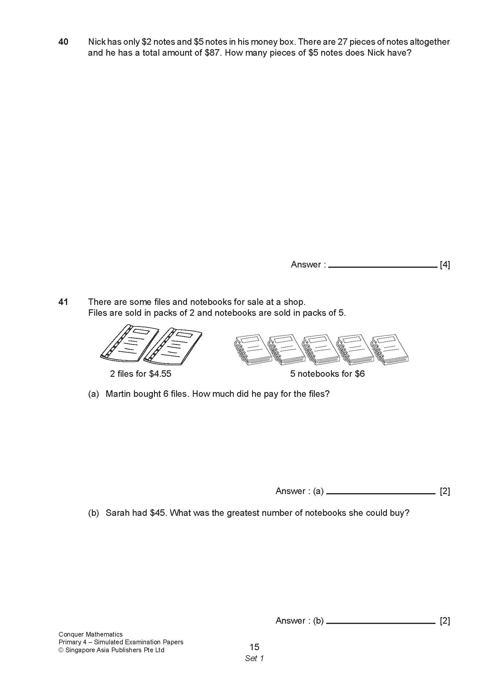 Conquer Mathematics Primary 4 Simulated Examination Papers
