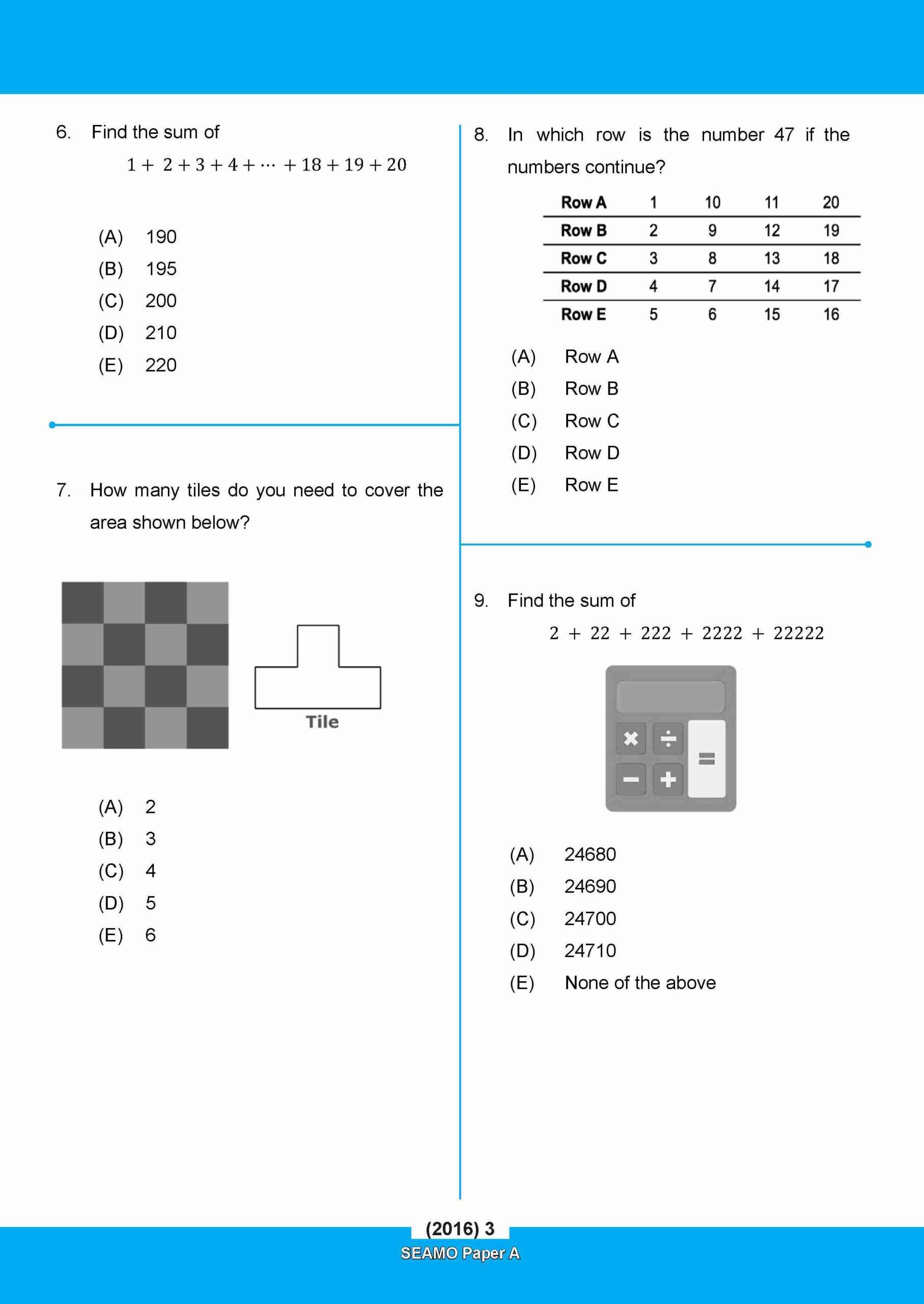 SEAMO Math Olympiad International Competition Preparation Paper A (SEAMO 2016-2024 + SEAMO X 2019-2025) Primary 1&2