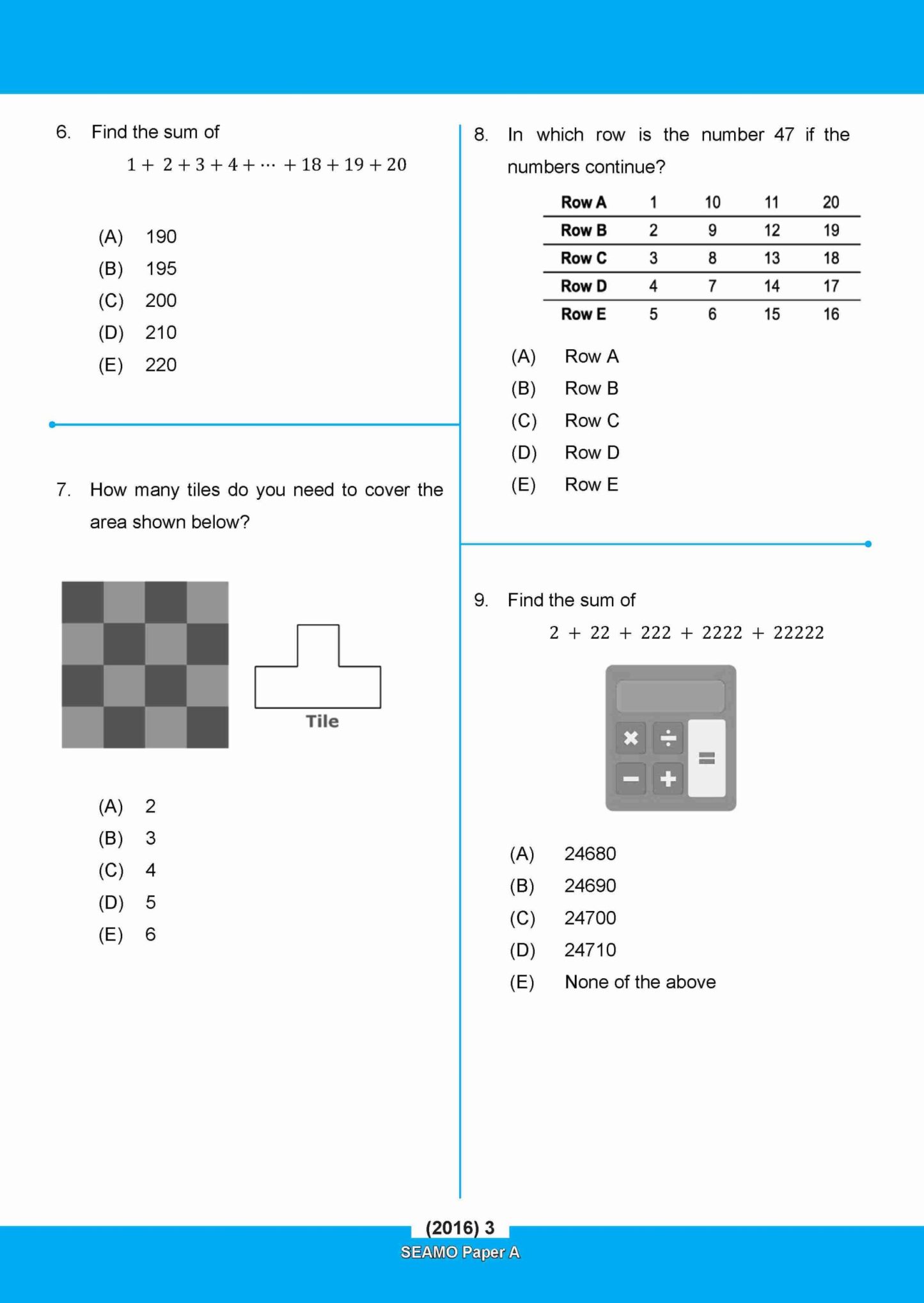 SEAMO Math Olympiad International Competition Preparation Paper A (SEAMO 2016-2024 + SEAMO X 2019-2025) Primary 1&2