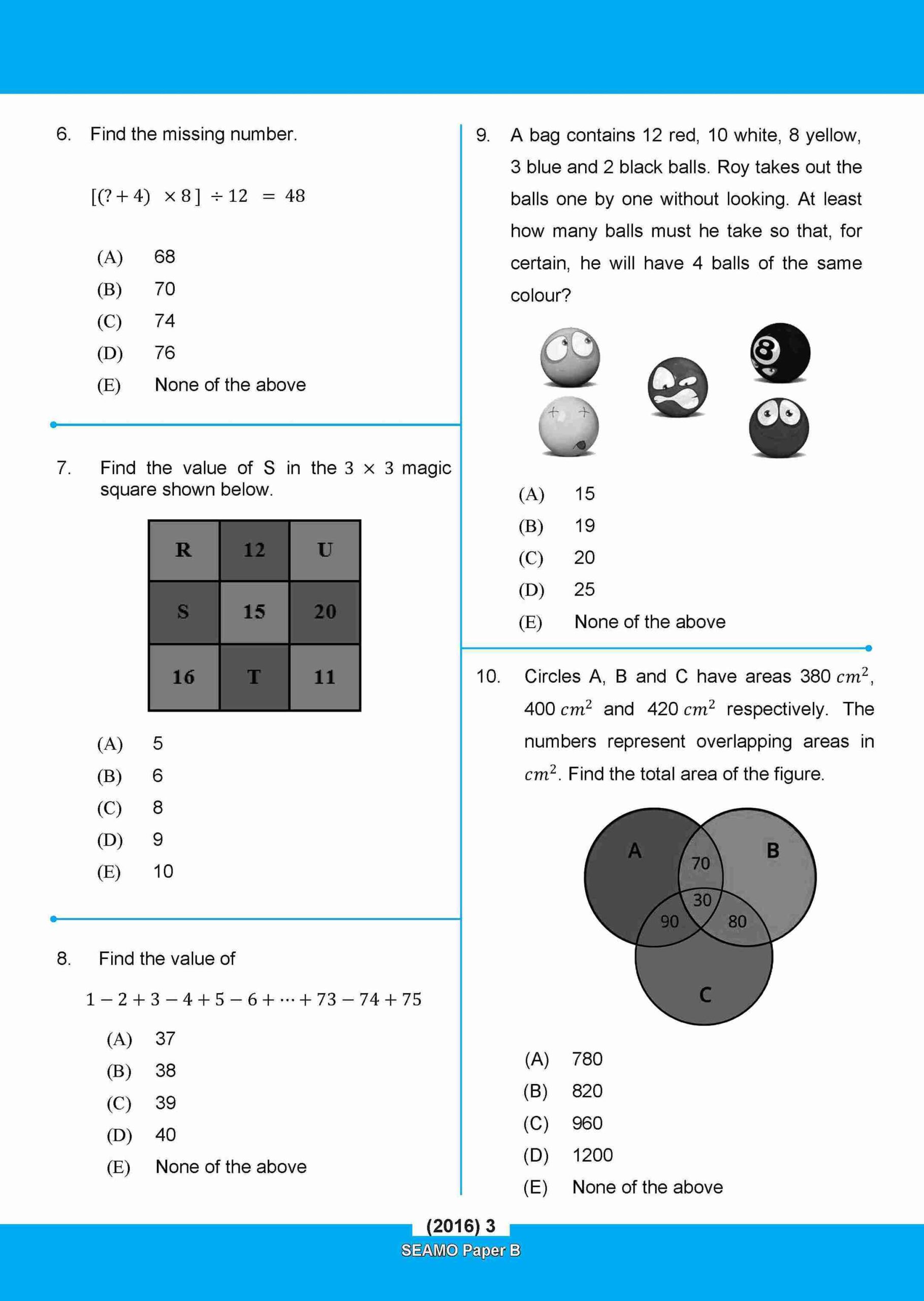 SEAMO Math Olympiad International Competition Preparation Paper B (SEAMO 2016-2024 + SEAMO X 2019-2025) Primary 3&4