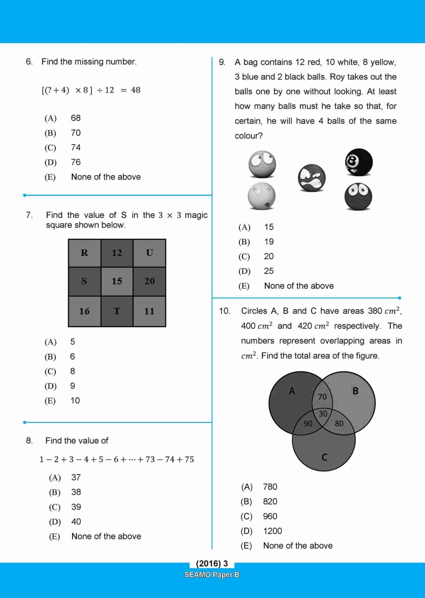 SEAMO Math Olympiad International Competition Preparation Paper B (SEAMO 2016-2024 + SEAMO X 2019-2025) Primary 3&4