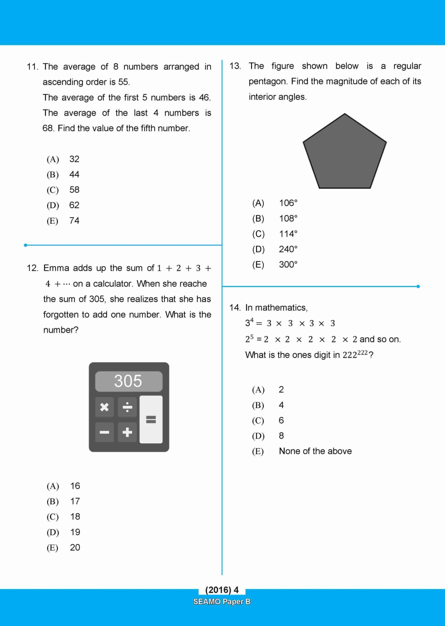 SEAMO Math Olympiad International Competition Preparation Paper B (SEAMO 2016-2024 + SEAMO X 2019-2025) Primary 3&4