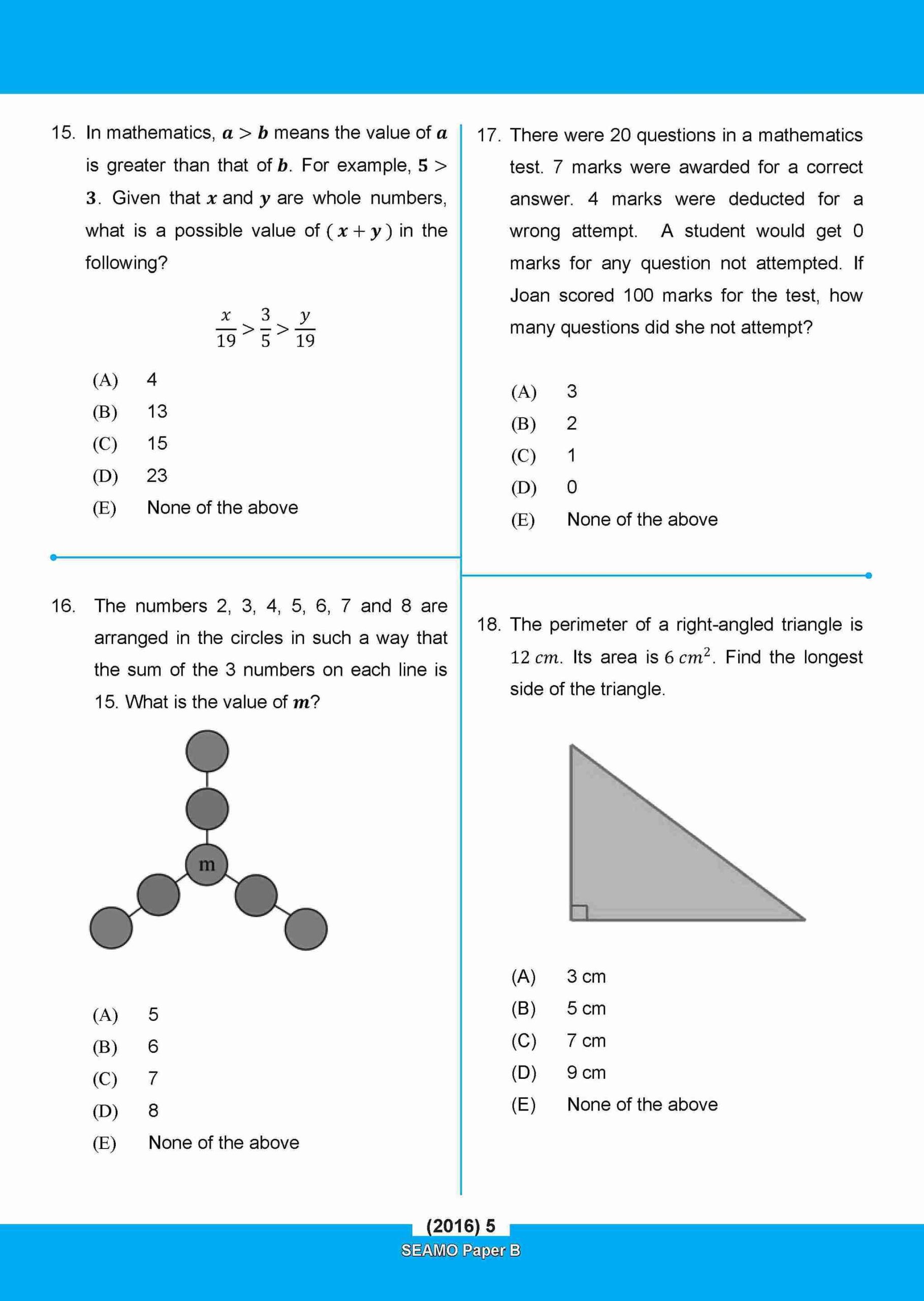 SEAMO Math Olympiad International Competition Preparation Paper B (SEAMO 2016-2024 + SEAMO X 2019-2025) Primary 3&4