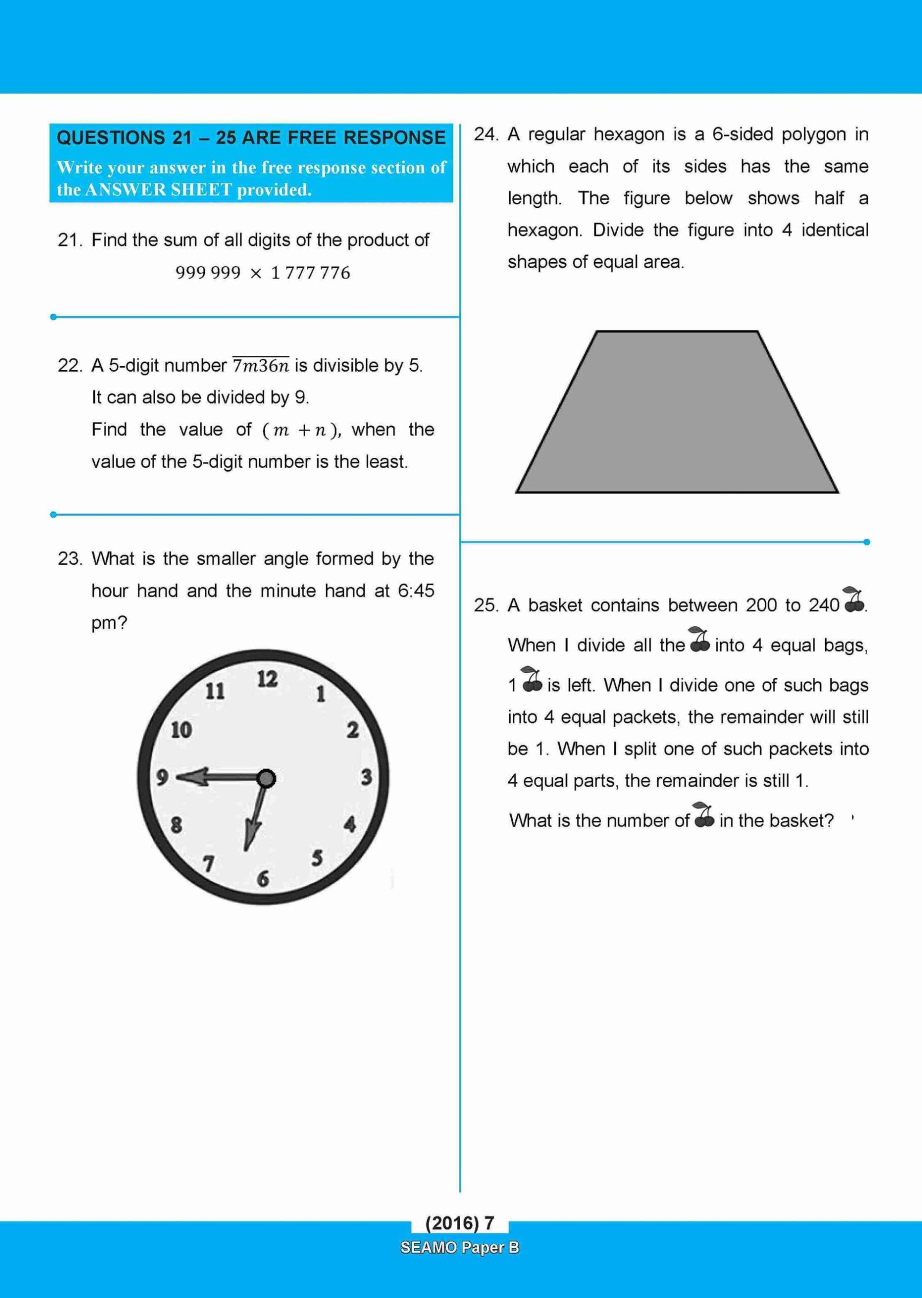 SEAMO Math Olympiad International Competition Preparation Paper B (SEAMO 2016-2024 + SEAMO X 2019-2025) Primary 3&4